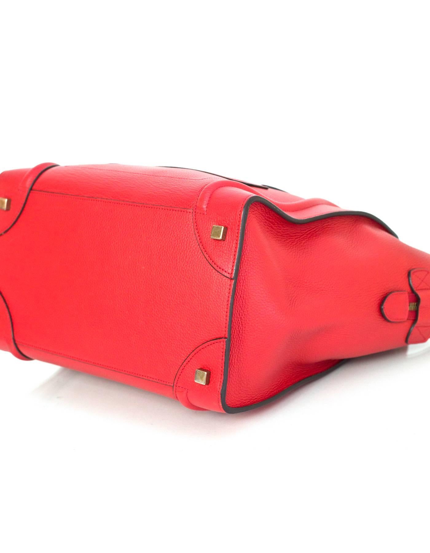 Celine Red Drummed Leather Mini Luggage Tote Bag 1