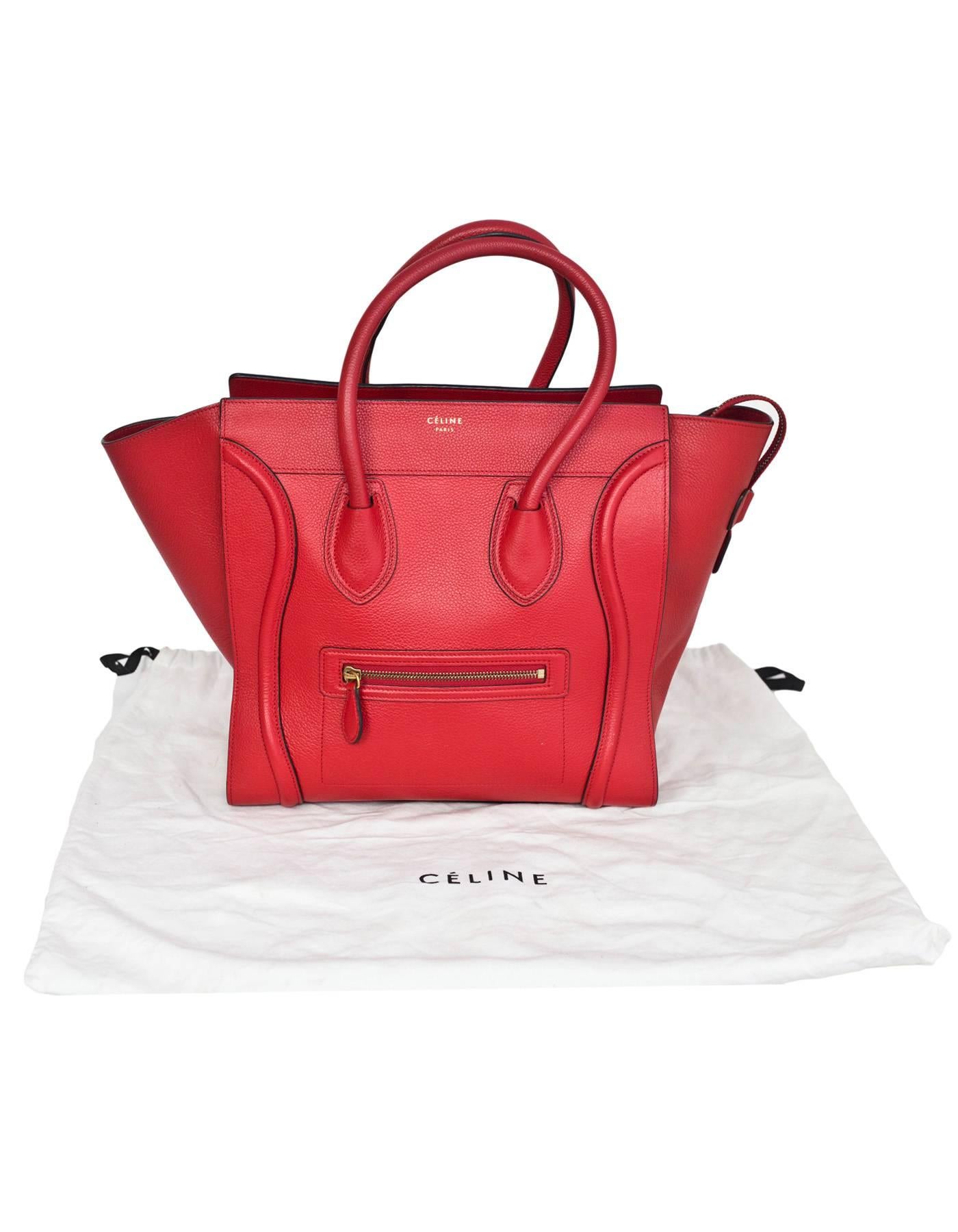 Celine Red Drummed Leather Mini Luggage Tote Bag 5