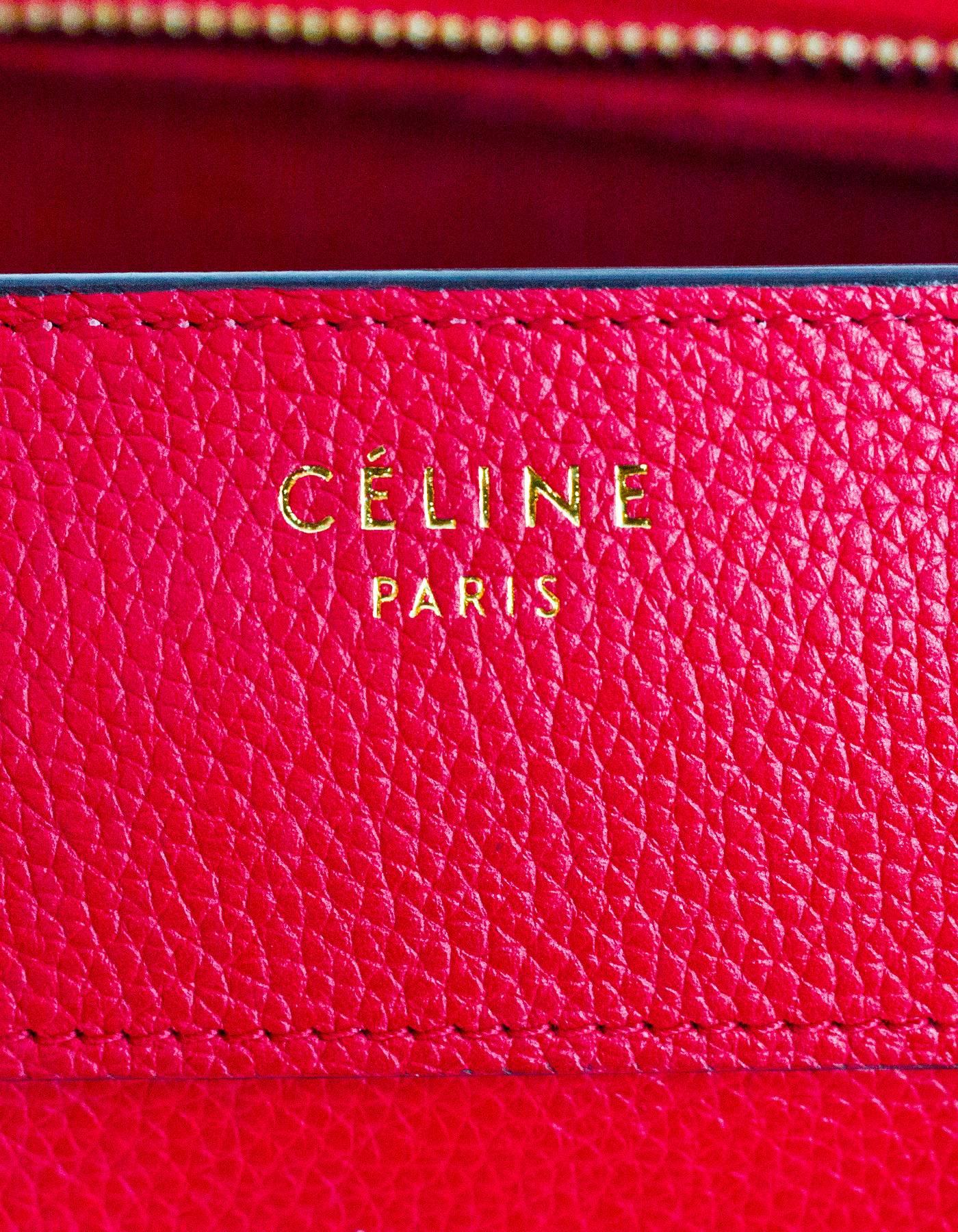 Celine Red Drummed Leather Mini Luggage Tote Bag 3