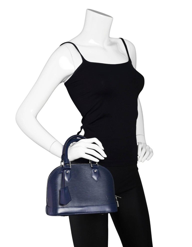 Louis Vuitton Indigo Epi Leather Alma BB Crossbody Bag with Box and DB For Sale at 1stdibs