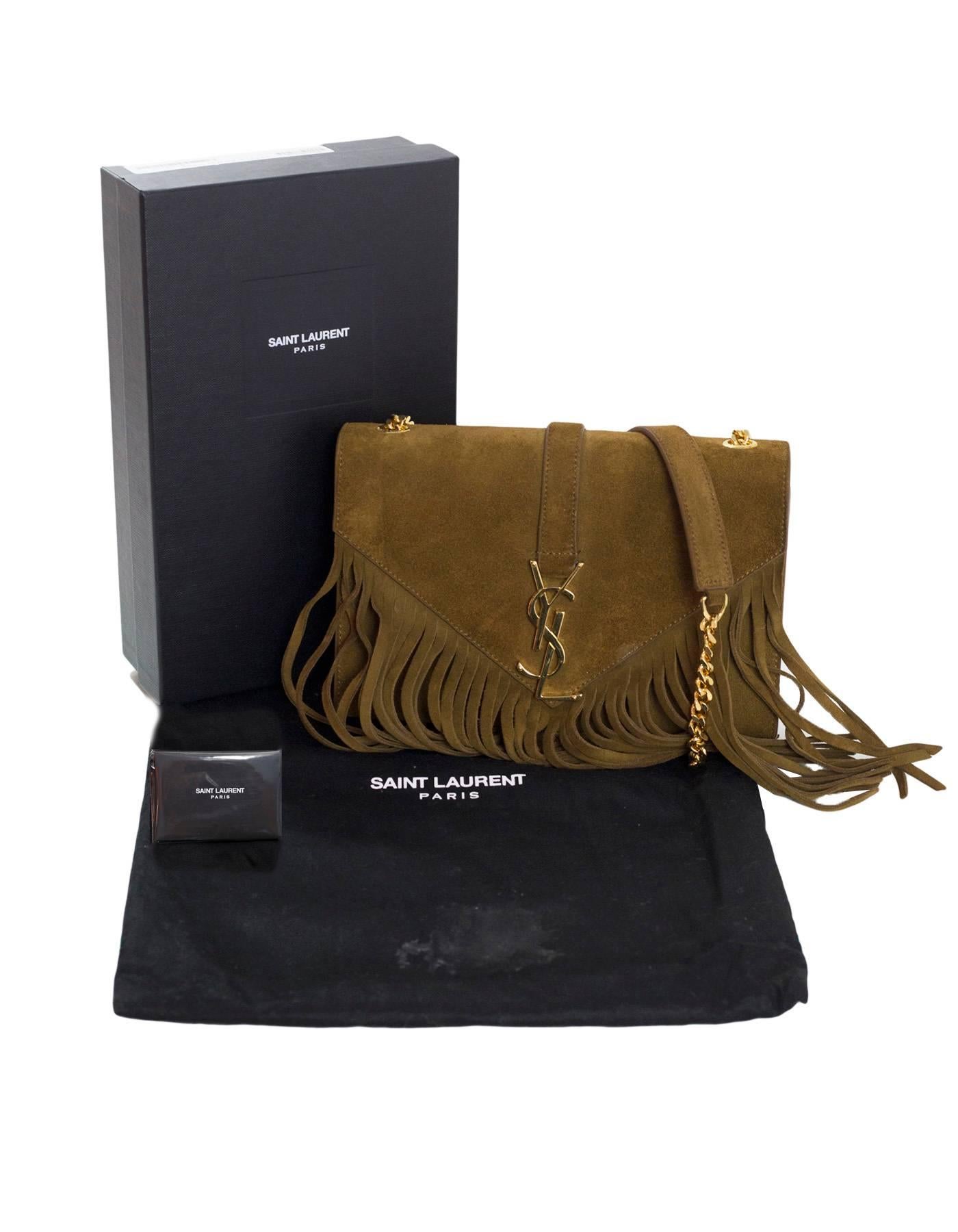 Women's Saint Laurent Camel Suede Monogram Small Fringe Crossbody Bag w/ Box & DB