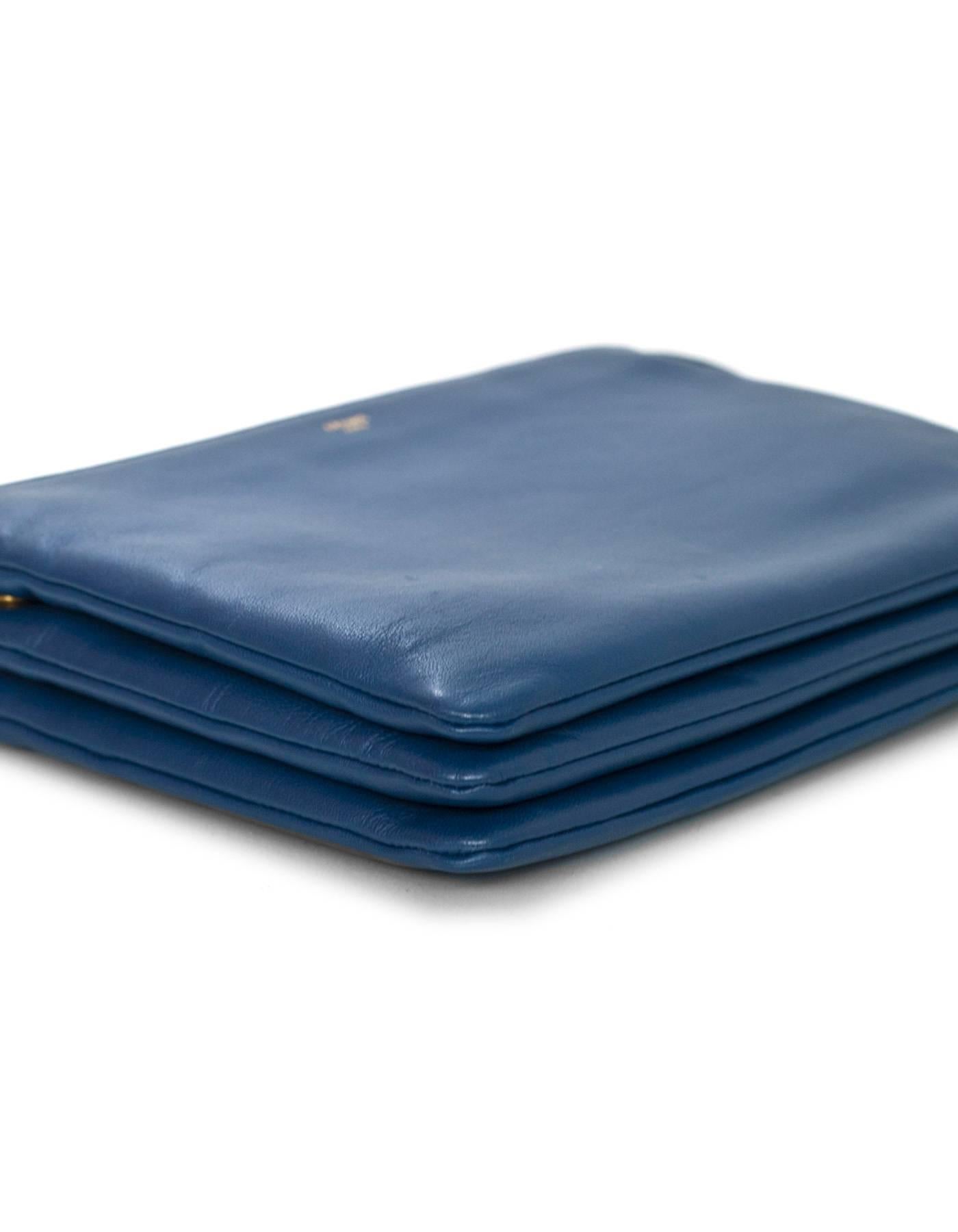 Women's Celine Blue Lambskin Leather Large Trio Crossbody/Clutch Bag