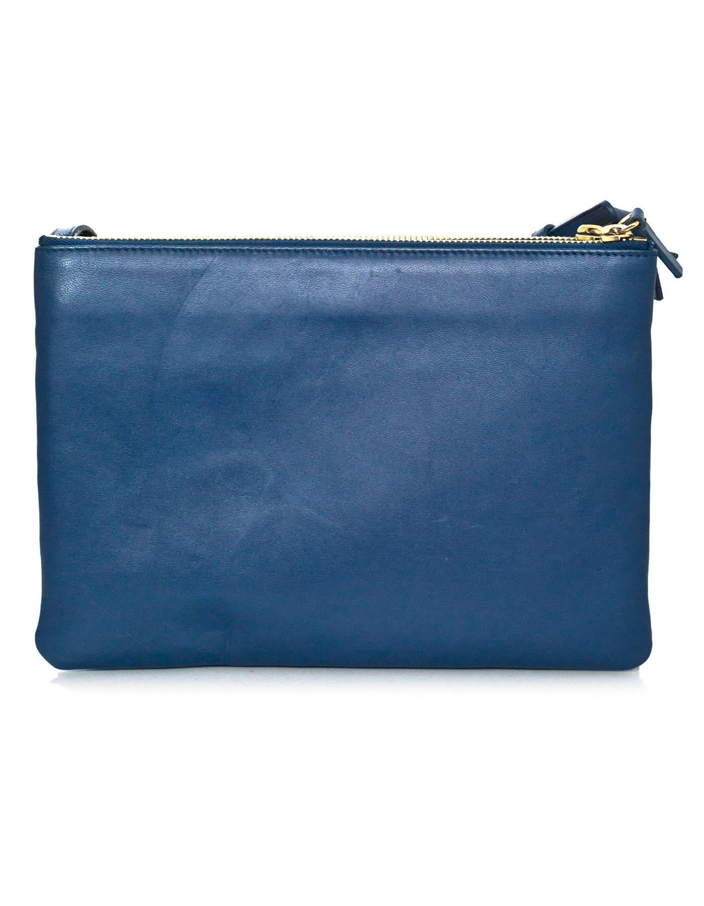 Celine Blue Lambskin Leather Large Trio Crossbody/Clutch Bag In Excellent Condition In New York, NY