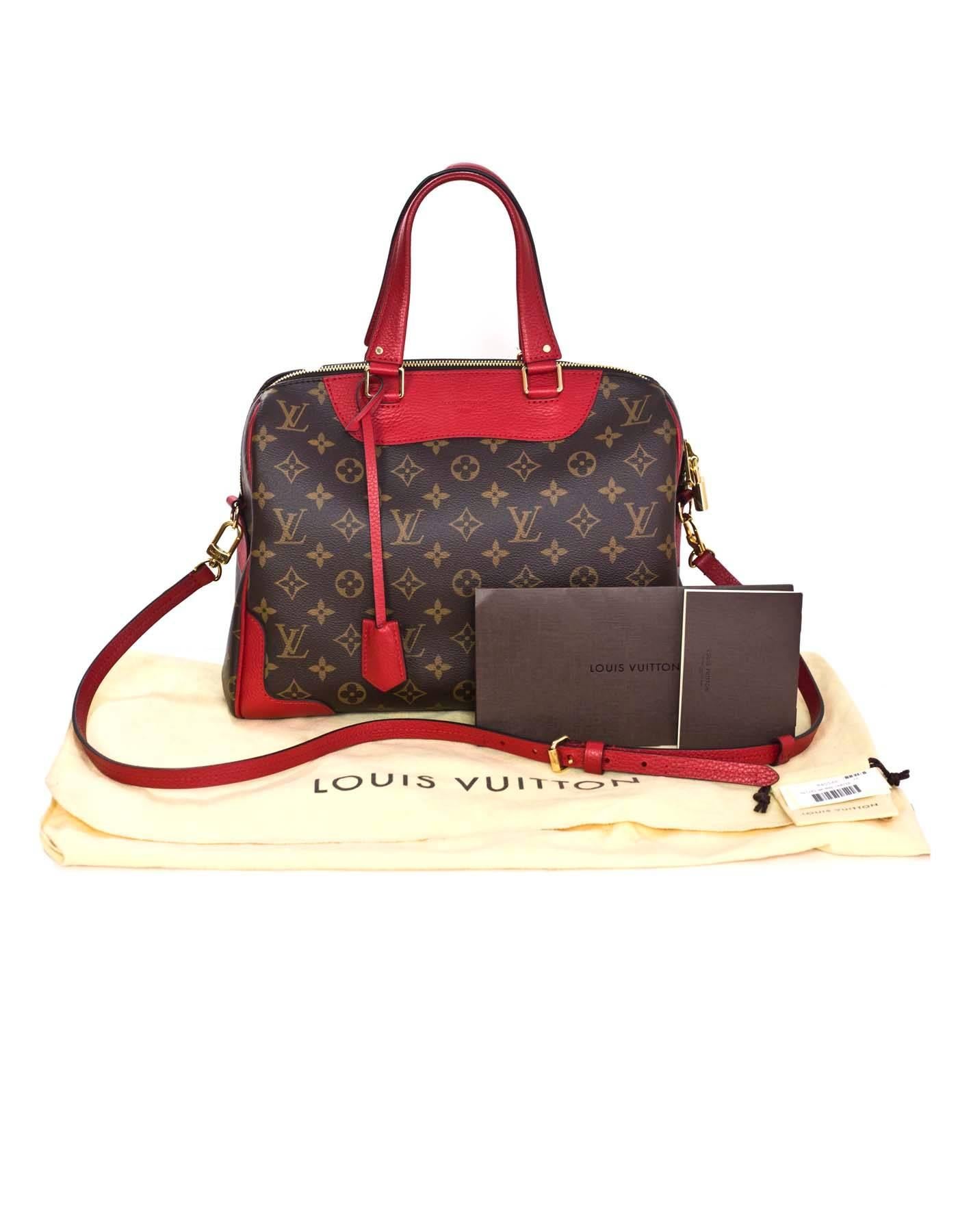 Louis Vuitton Monogram & Cerise Red Leather Retiro Bag w/ Strap 3