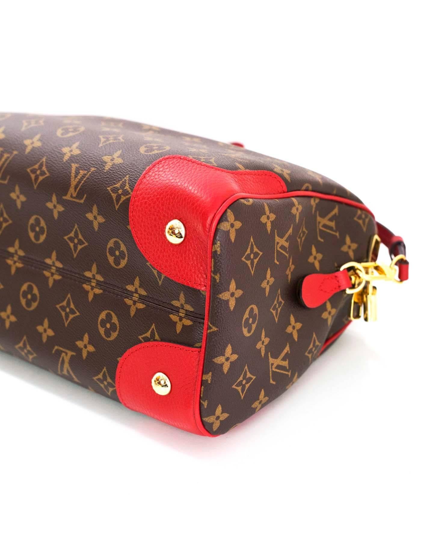 Louis Vuitton Monogram & Cerise Red Leather Retiro Bag w/ Strap In Excellent Condition In New York, NY