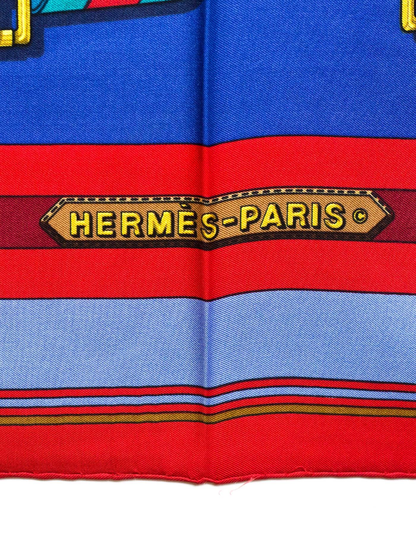 Beige Hermes Multi-Colored Belt Print Silk 90cm Scarf