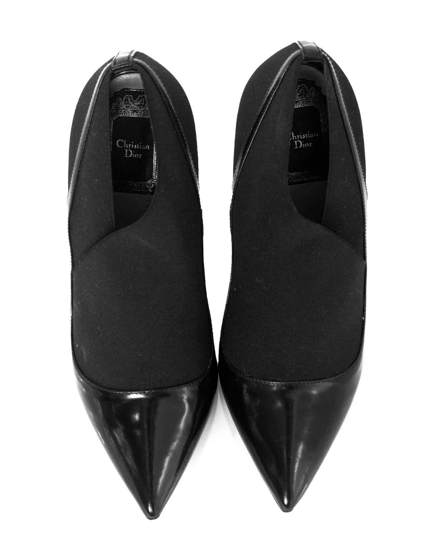 Christian Dior Black Leather & Elastic Pumps sz 37.5 w/ BOX In Excellent Condition In New York, NY