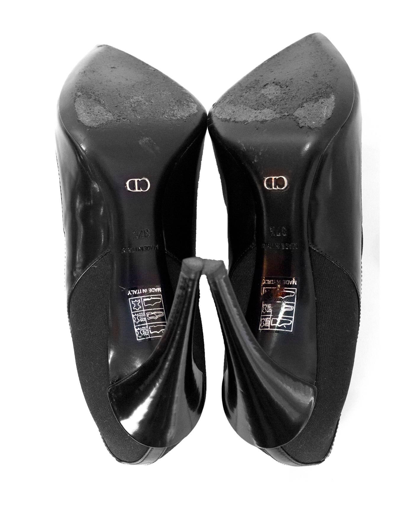 Christian Dior Black Leather & Elastic Pumps sz 37.5 w/ BOX 1