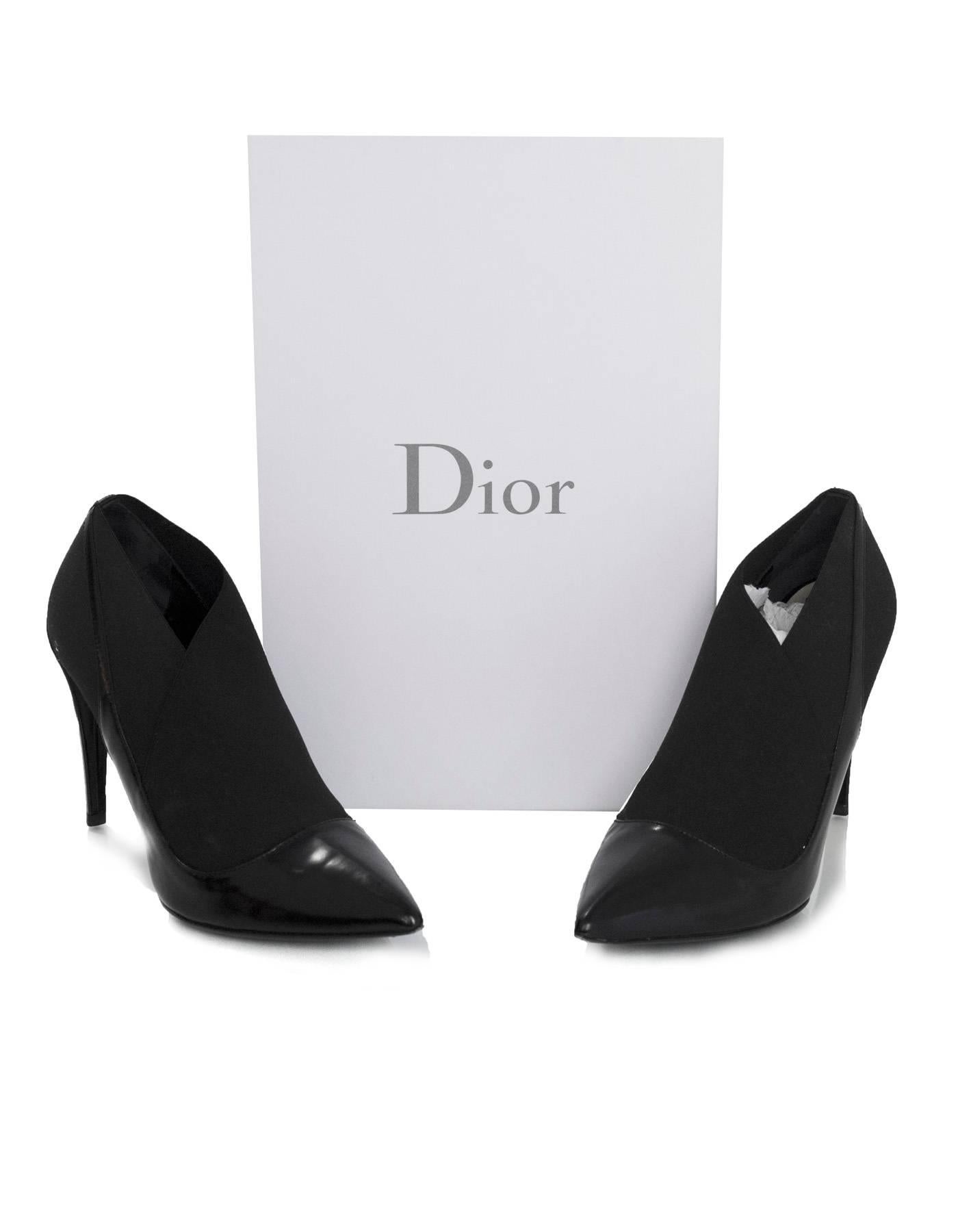 Christian Dior Black Leather & Elastic Pumps sz 37.5 w/ BOX 2