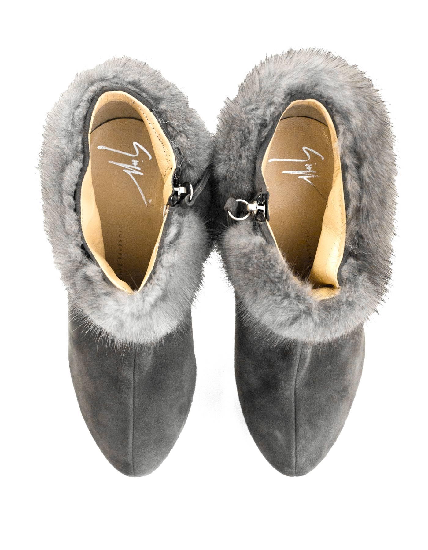 Gray Giuseppe Zanotti Grey Suede and Fur Bootie Sz 36 