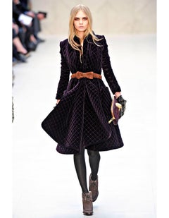 Burberry Prorsum 2012 Runway Purple Quilted Velvet Coat w/ Belt Sz IT36
