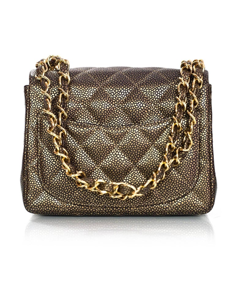 Chanel Dark Gold Caviar Square Mini Flap Bag with Box and DB For Sale ...
