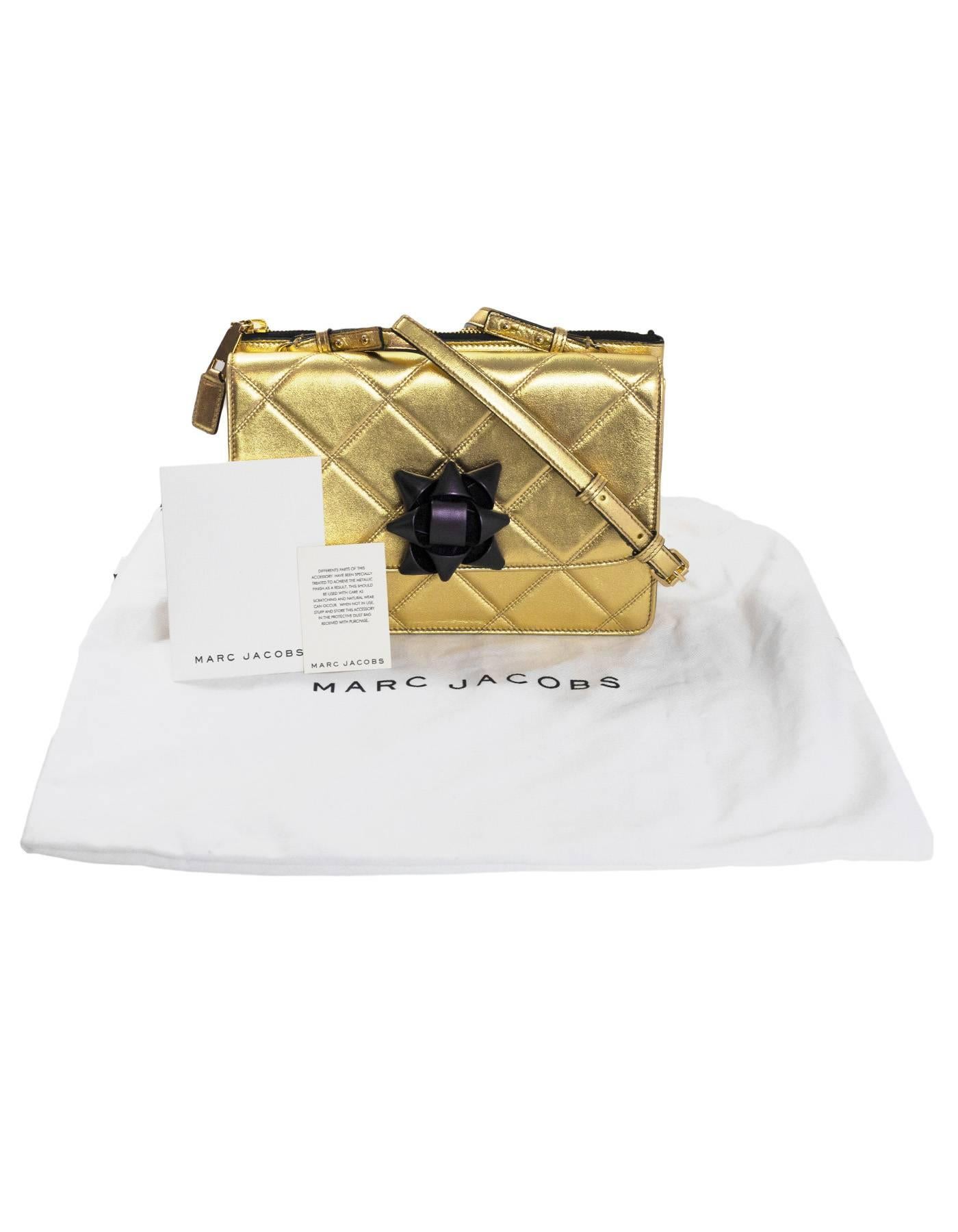 Marc Jacobs Gold Quilted Crossbody Bag  w/ Purple Bow 3