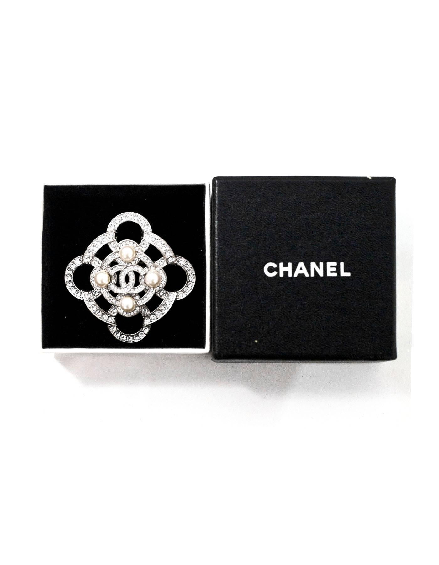 Chanel Pave Crystal and Pearl CC Brooch with Box 1