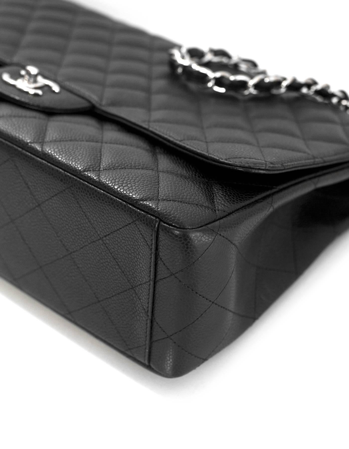 Women's Chanel Black Caviar Leather Quilted Single Flap Maxi Classic Bag with DB