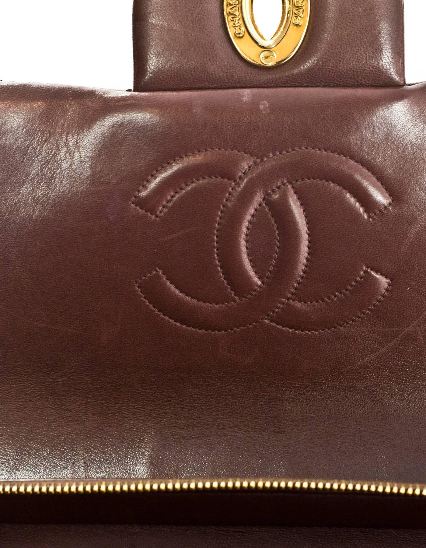 Women's Chanel '90s Vintage Brown Lambskin Leather Quilted CC Flap Backpack Bag