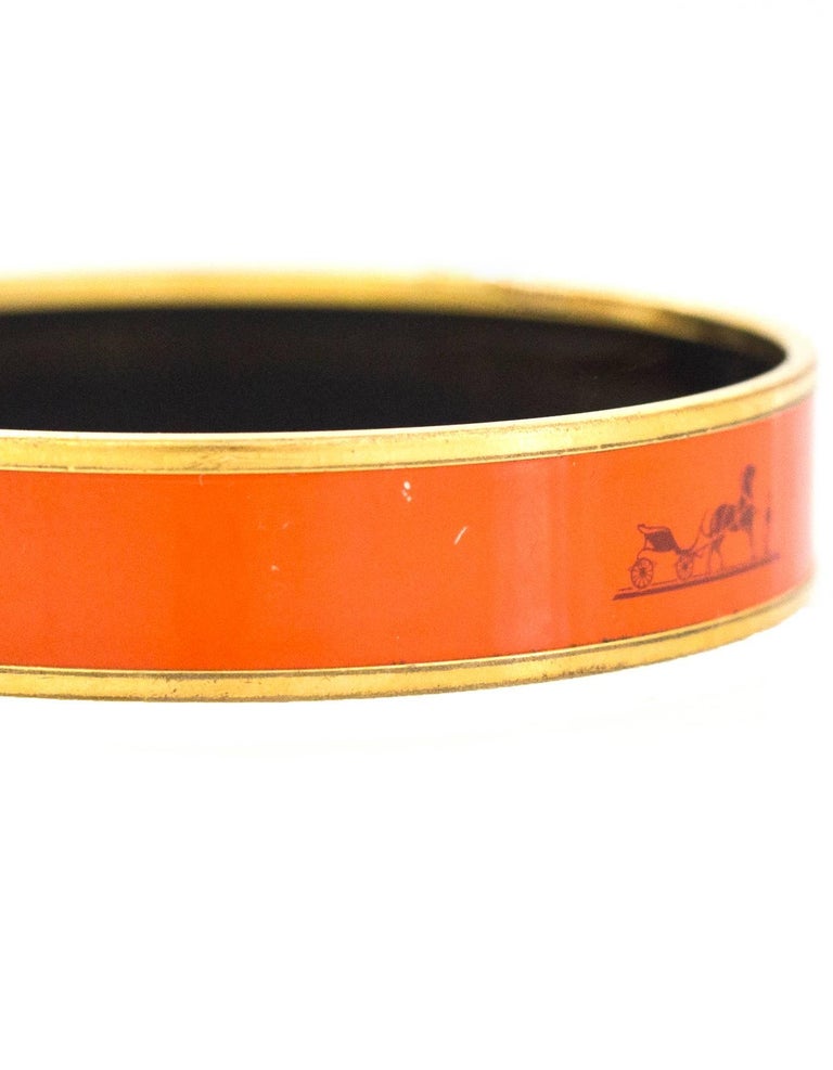 Hermes Orange Enamel Caleche Bangle Bracelet Sz 70 For Sale at 1stDibs