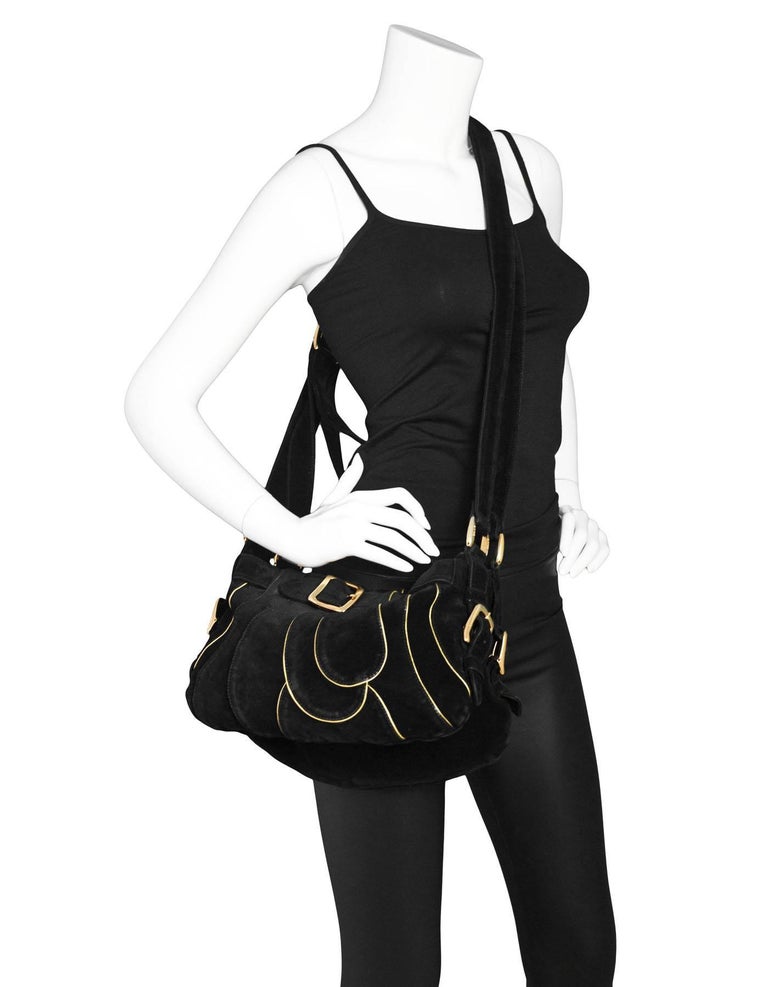 Chloe Black and Gold Suede Crossbody Bag with DB For Sale at 1stDibs
