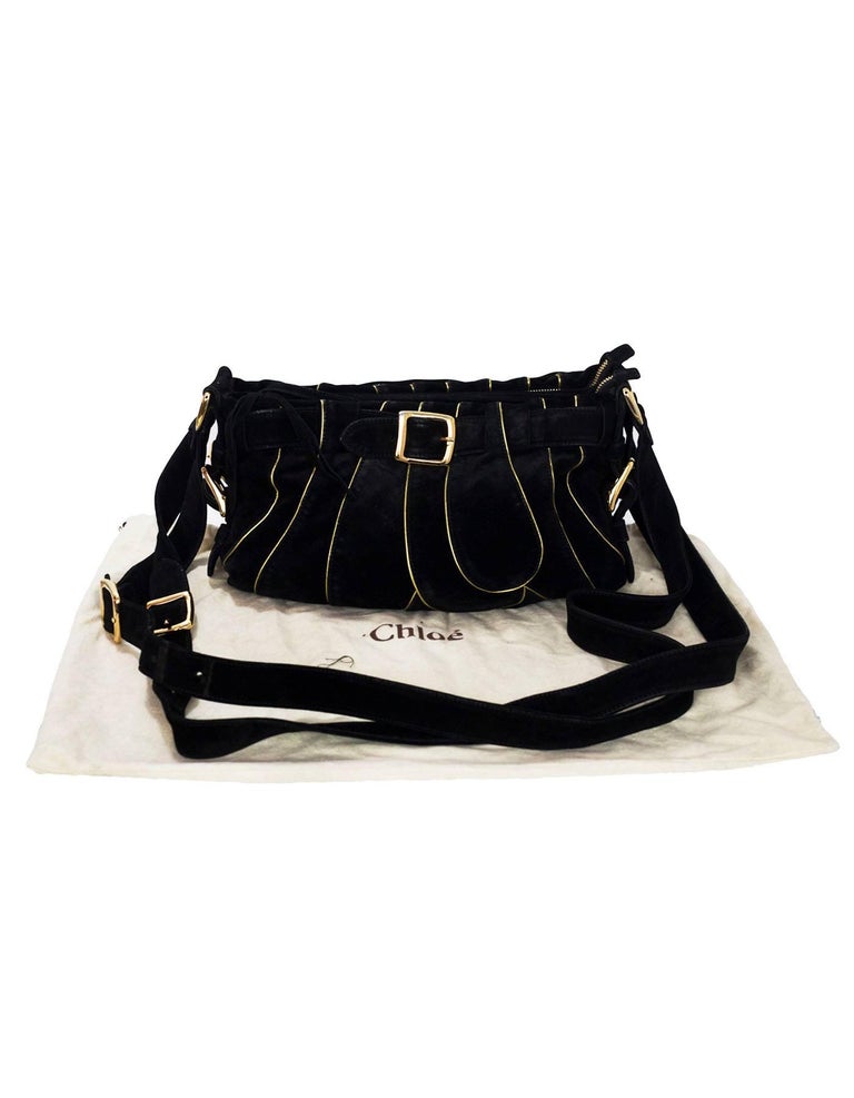 Chloe Black and Gold Suede Crossbody Bag with DB For Sale at 1stDibs