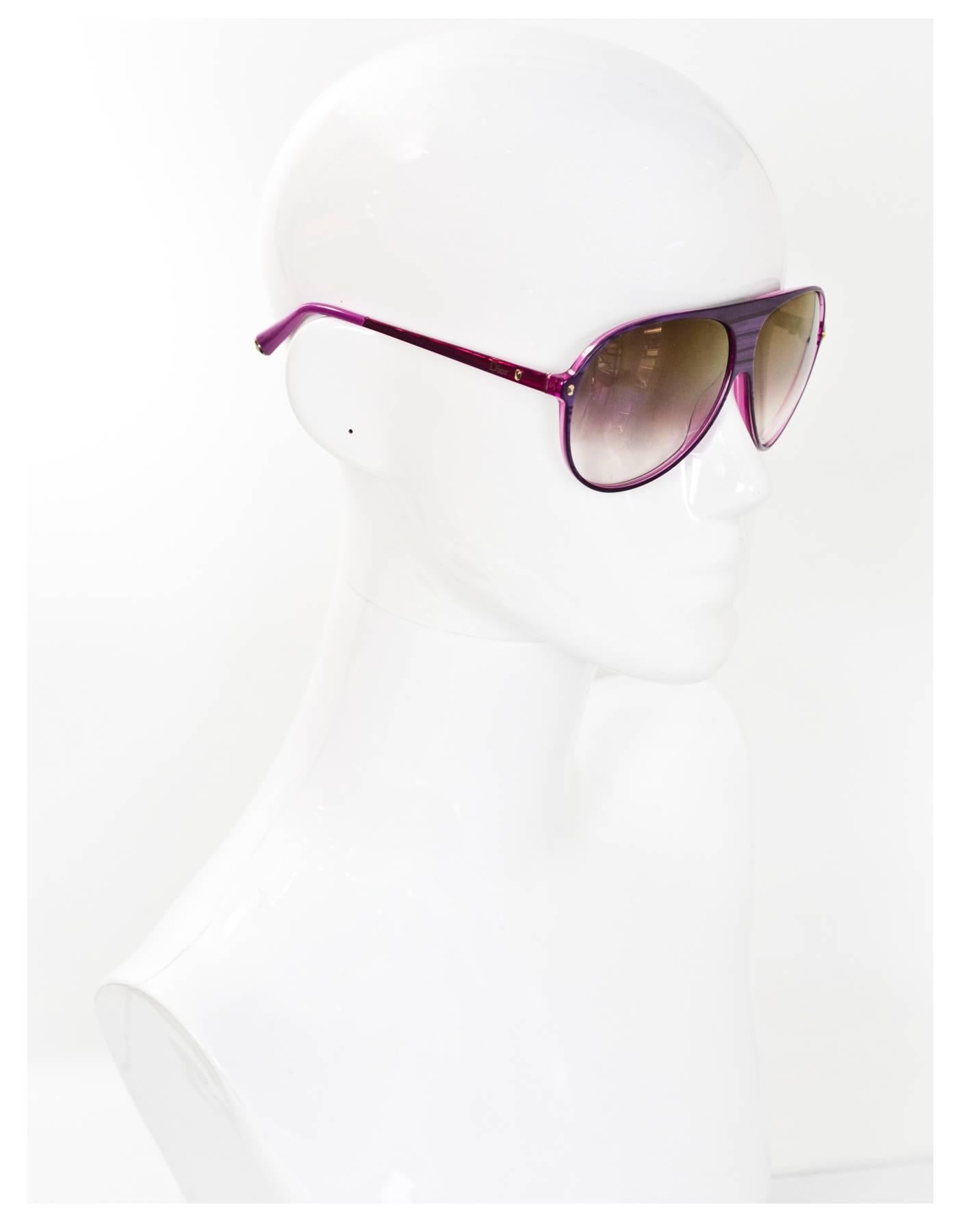 Christian Dior Purple Les Marquises Aviator Sunglasses

 Made In: Italy
Color: Purple
Materials: Metal, resin
Overall Condition: Excellent pre-owned condition, minor surface marks at lenses
Includes: Christian Dior glasses case, dust cloth