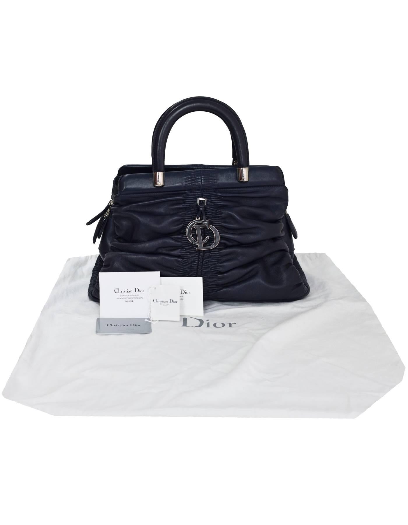Christian Dior Navy Leather Small Ruched Karenina Handle Bag 2