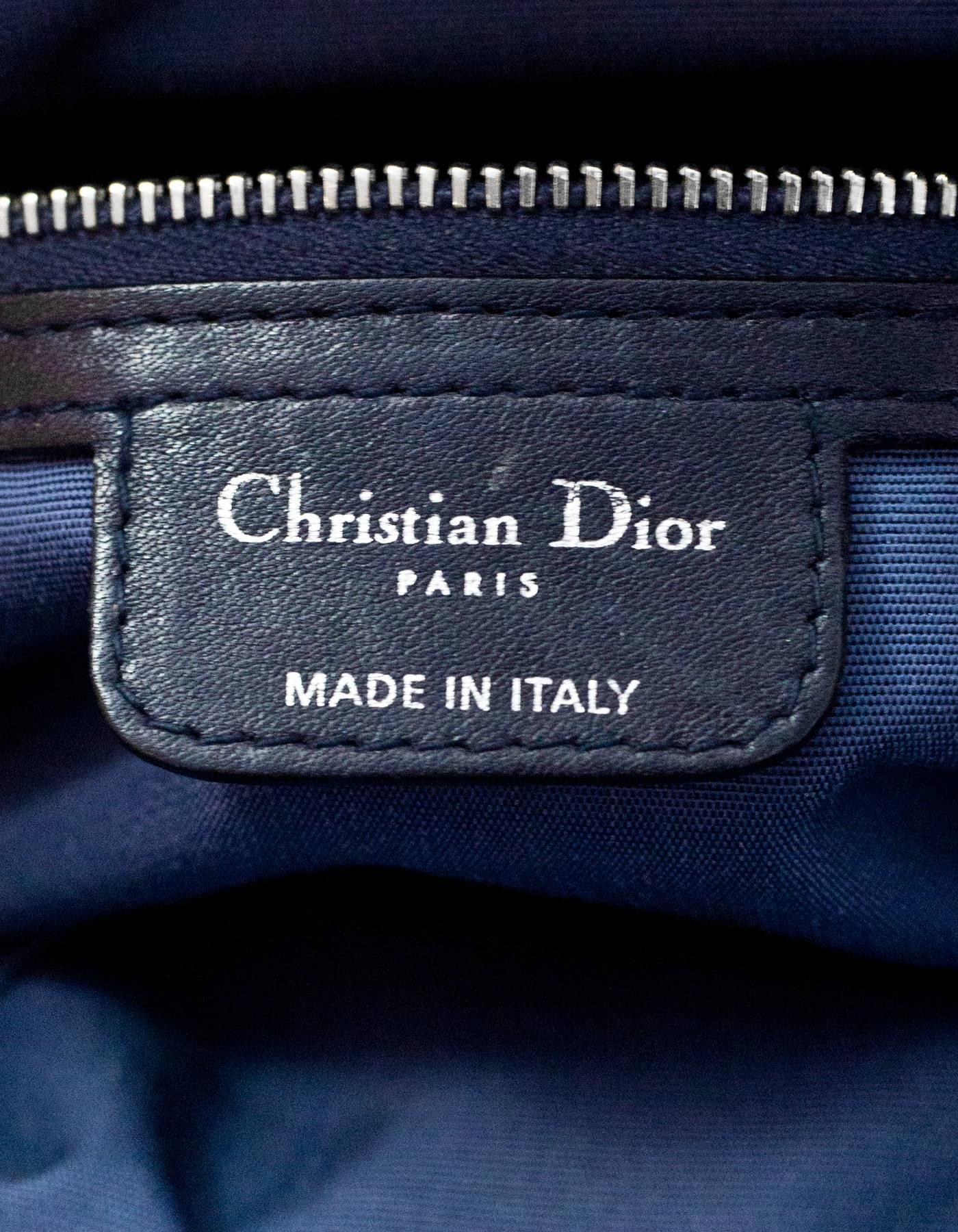 Women's Christian Dior Navy Leather Small Ruched Karenina Handle Bag