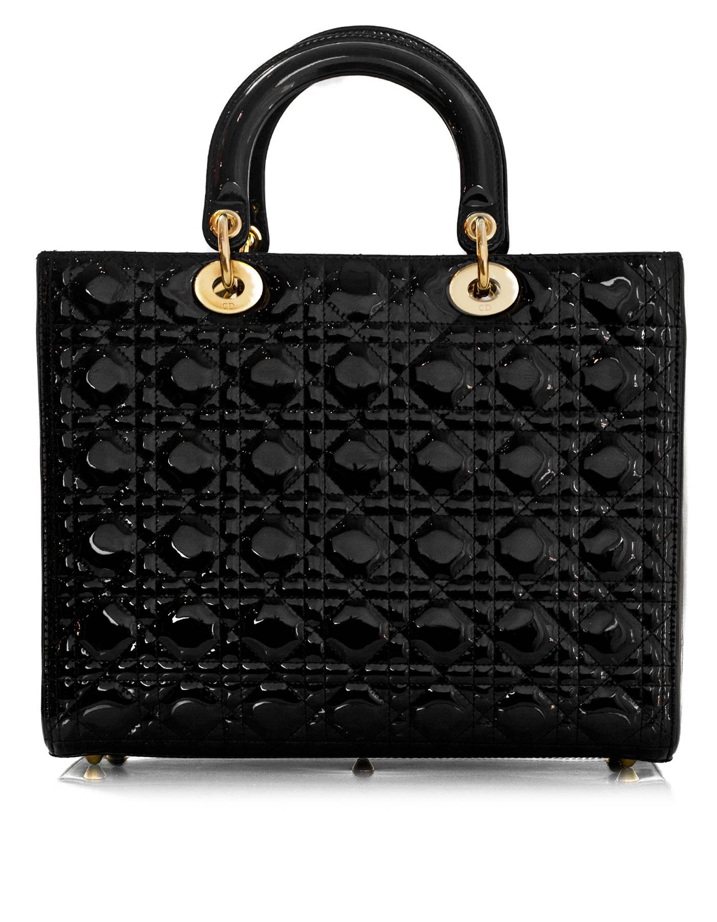 Christian Dior Black Patent Leather Cannage Quilted Large Lady Dior Bag In Excellent Condition In New York, NY