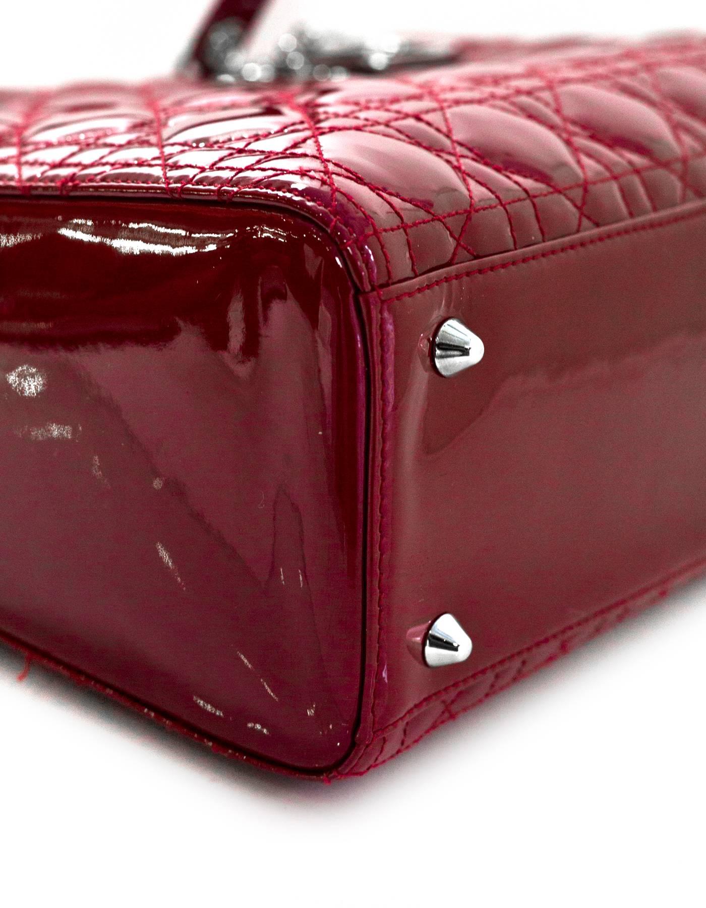 Christian Dior Red Patent Leather Cannage Quilted Large Lady Dior Bag w/ Strap In Excellent Condition In New York, NY