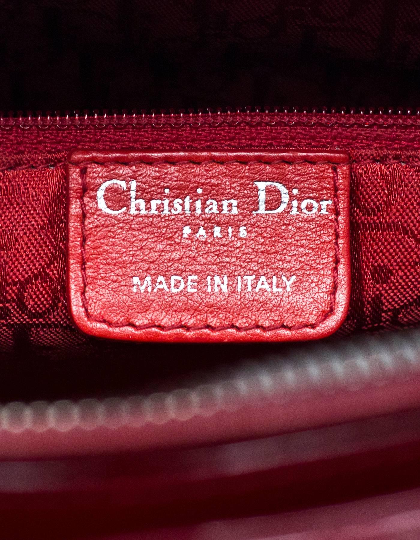 Christian Dior Red Patent Leather Cannage Quilted Large Lady Dior Bag w/ Strap 2
