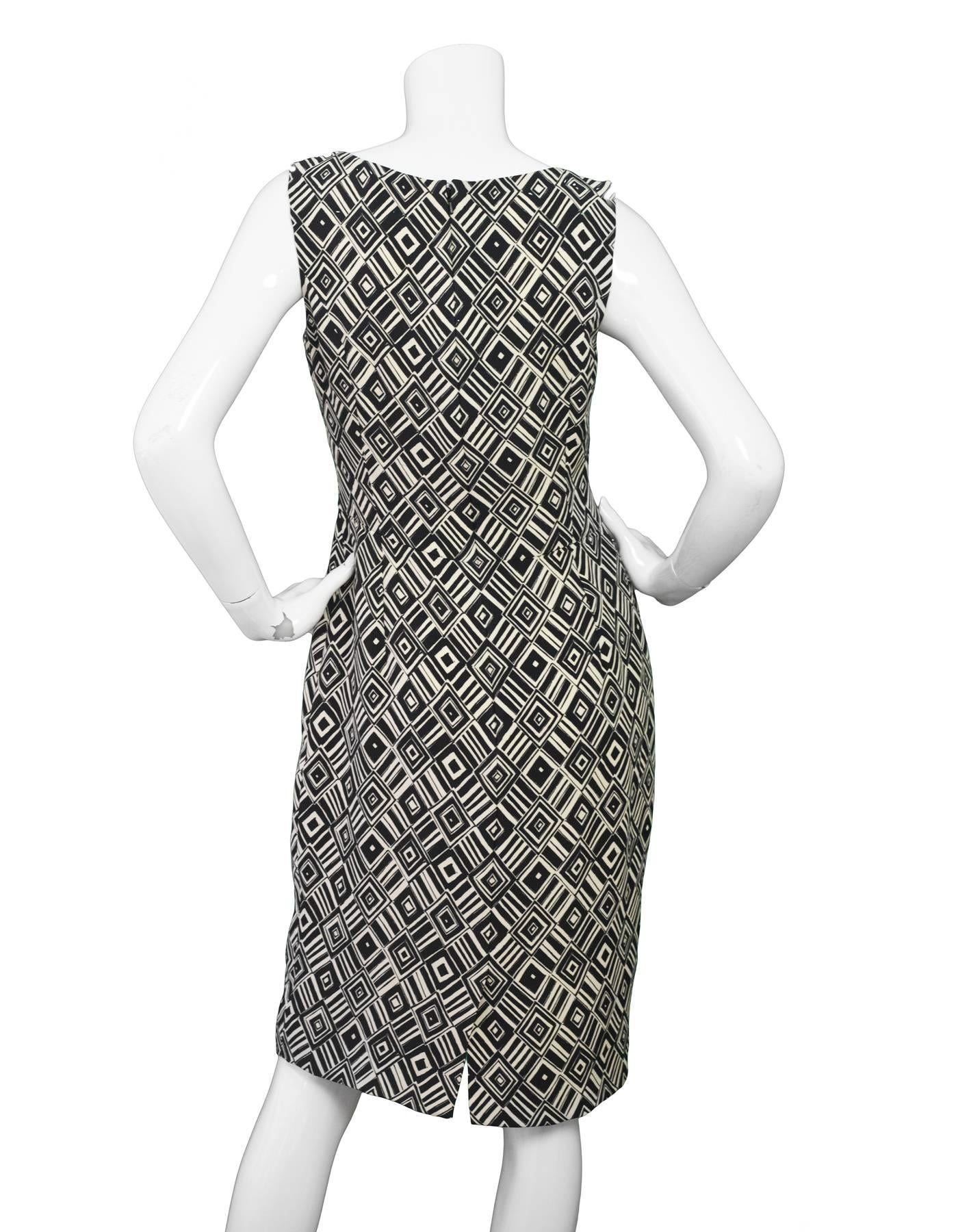 Christian Dior Black & Ivory Printed Silk Sheath Dress Sz 8 In Excellent Condition In New York, NY