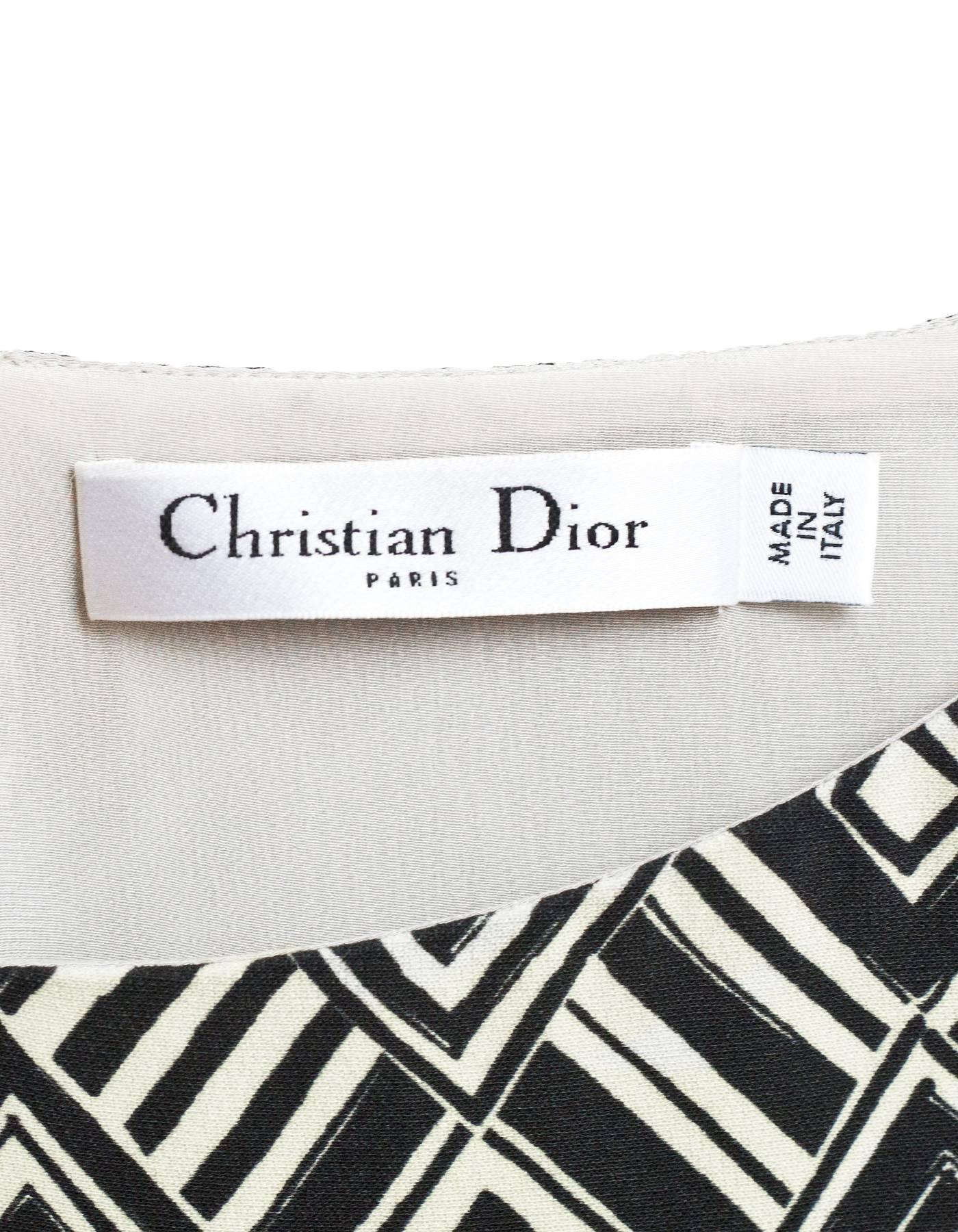 Women's Christian Dior Black & Ivory Printed Silk Sheath Dress Sz 8