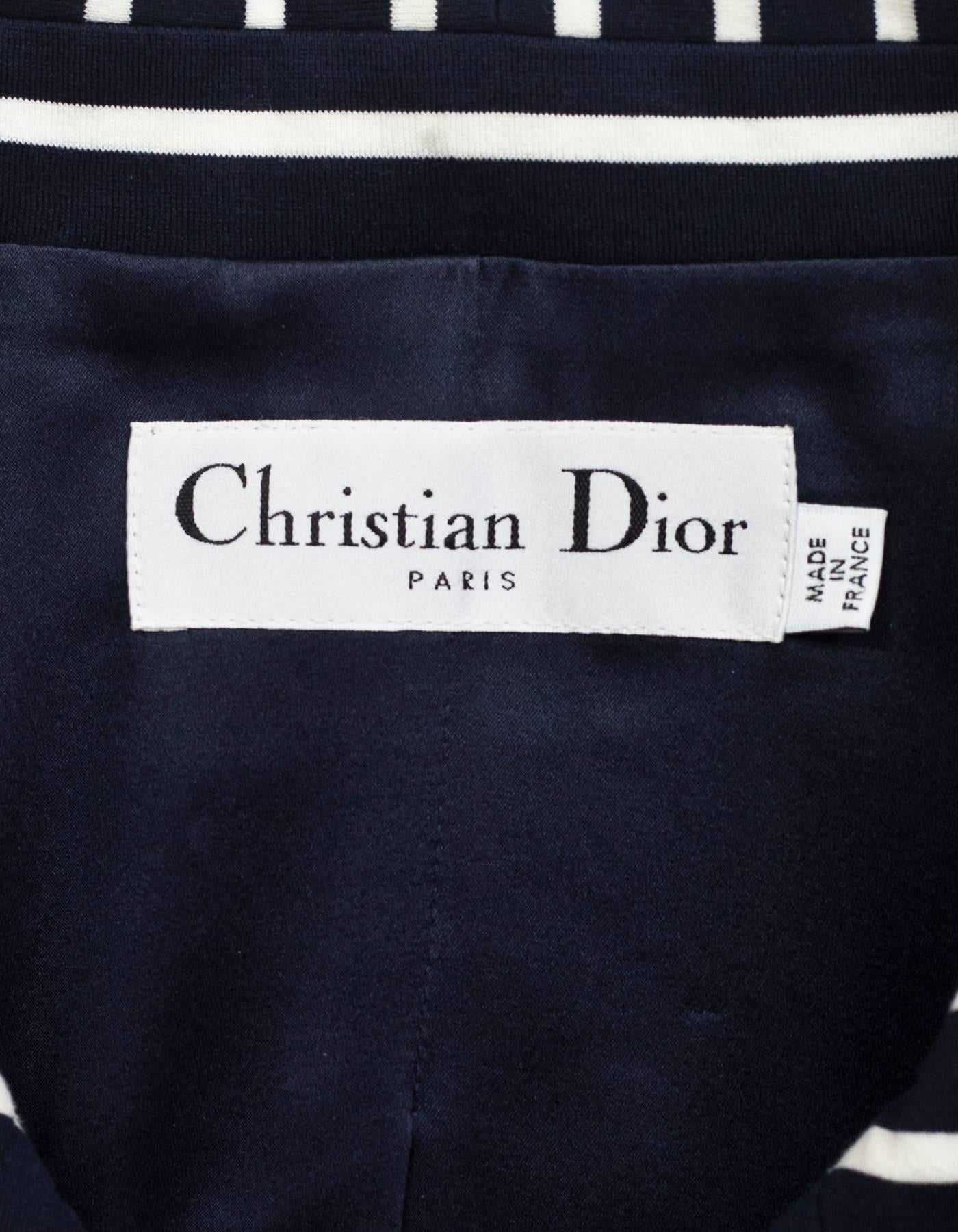 Black Christian Dior Navy & White Striped Double Breasted Jacket Sz 6