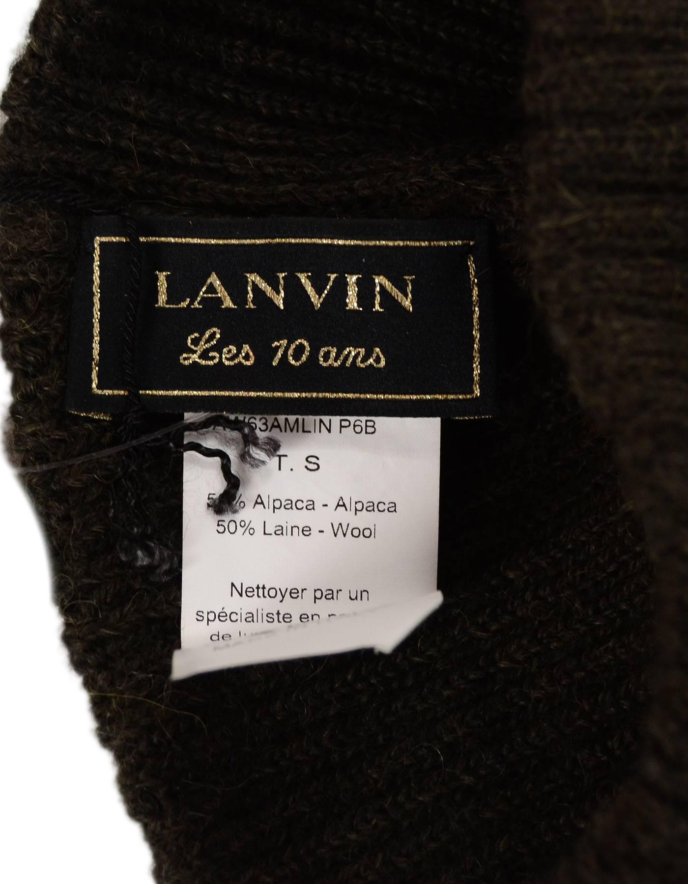 Lanvin Dark Khaki Wool Cap With Bow  In Excellent Condition In New York, NY