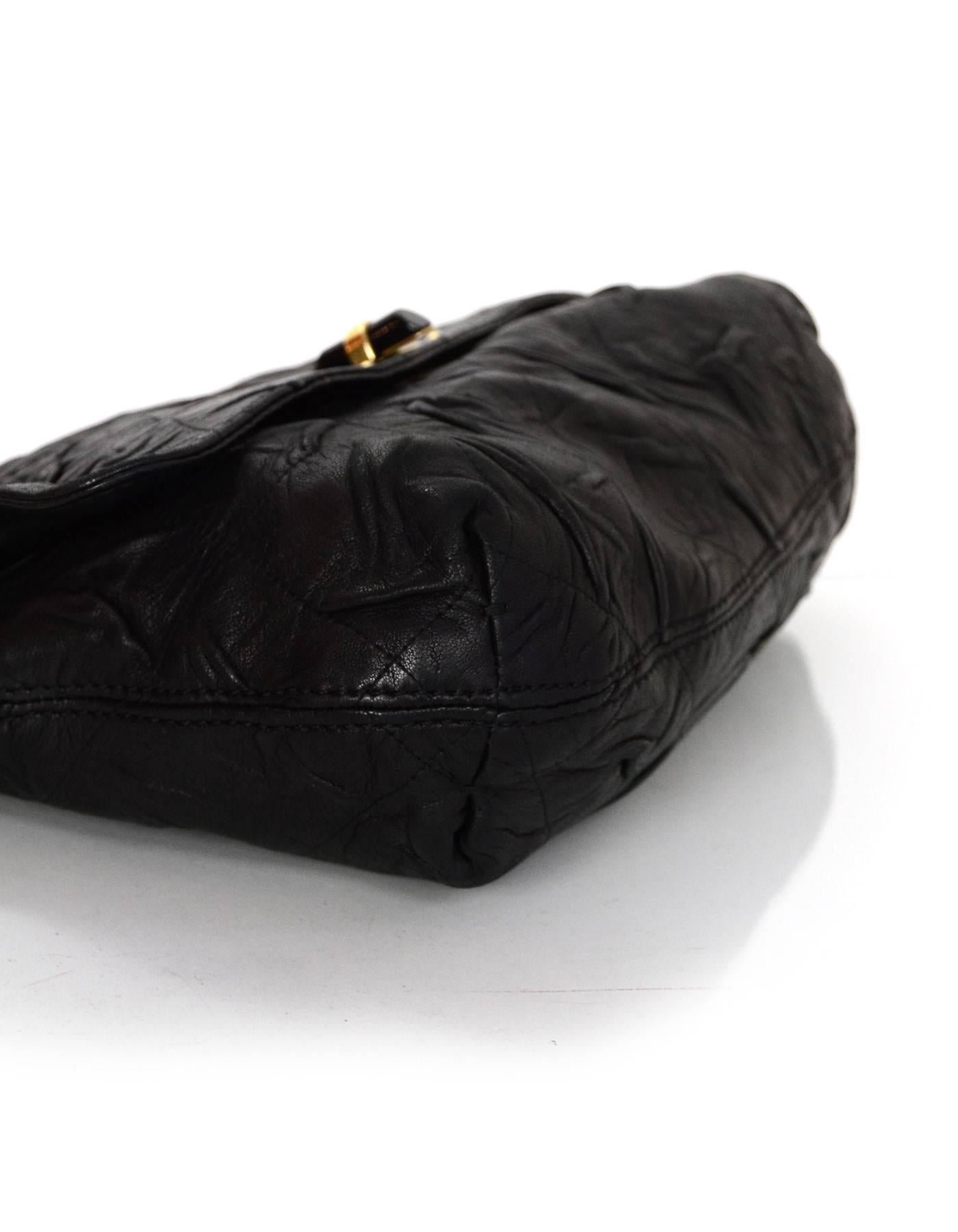 Lanvin Black Leather Quilted Pucker Medium Happy Flap Bag  In Excellent Condition In New York, NY