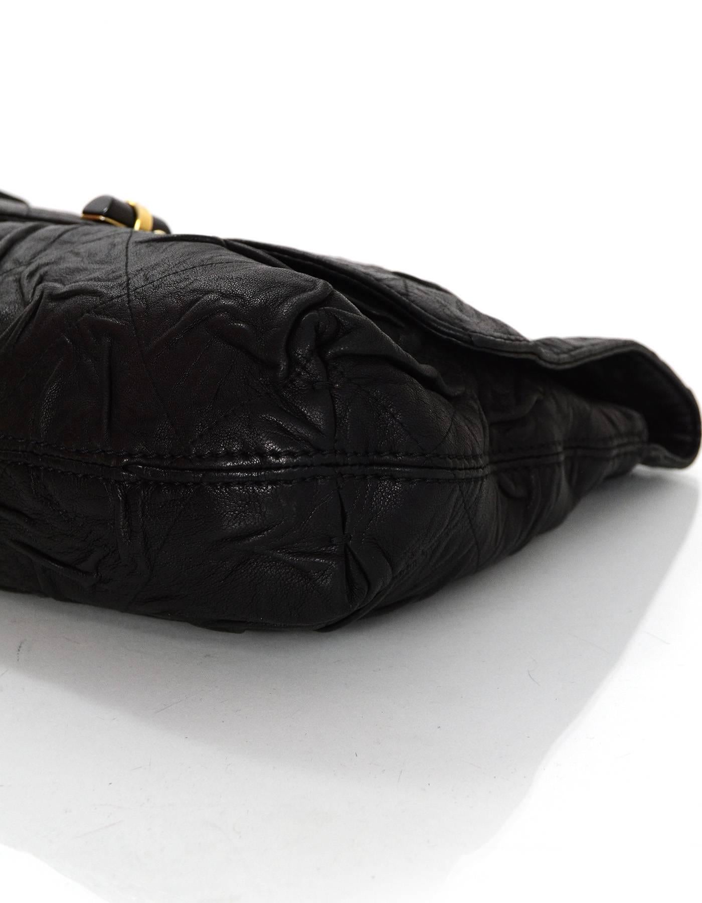 Women's Lanvin Black Leather Quilted Pucker Medium Happy Flap Bag 