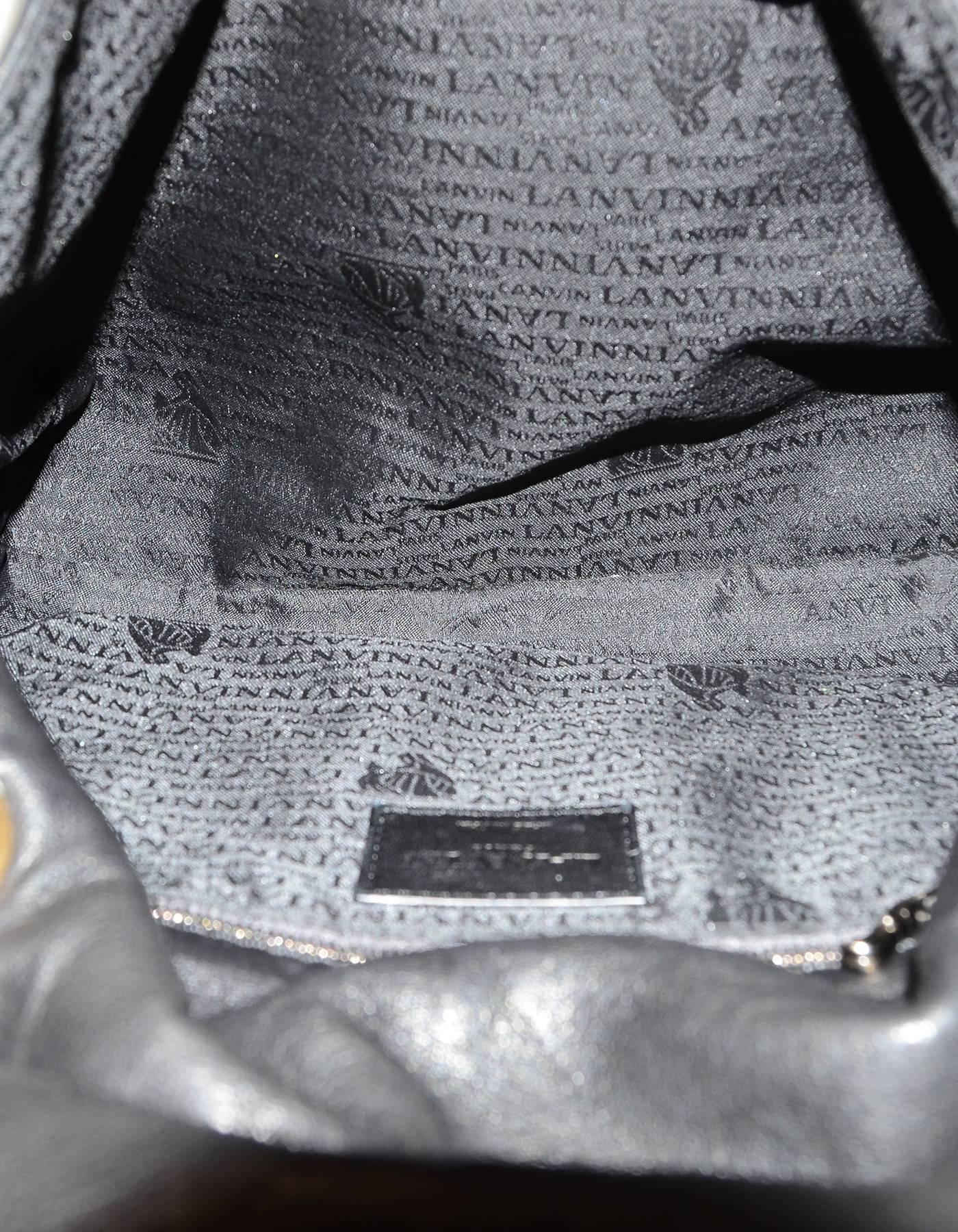 Lanvin Black Leather Quilted Pucker Medium Happy Flap Bag  1