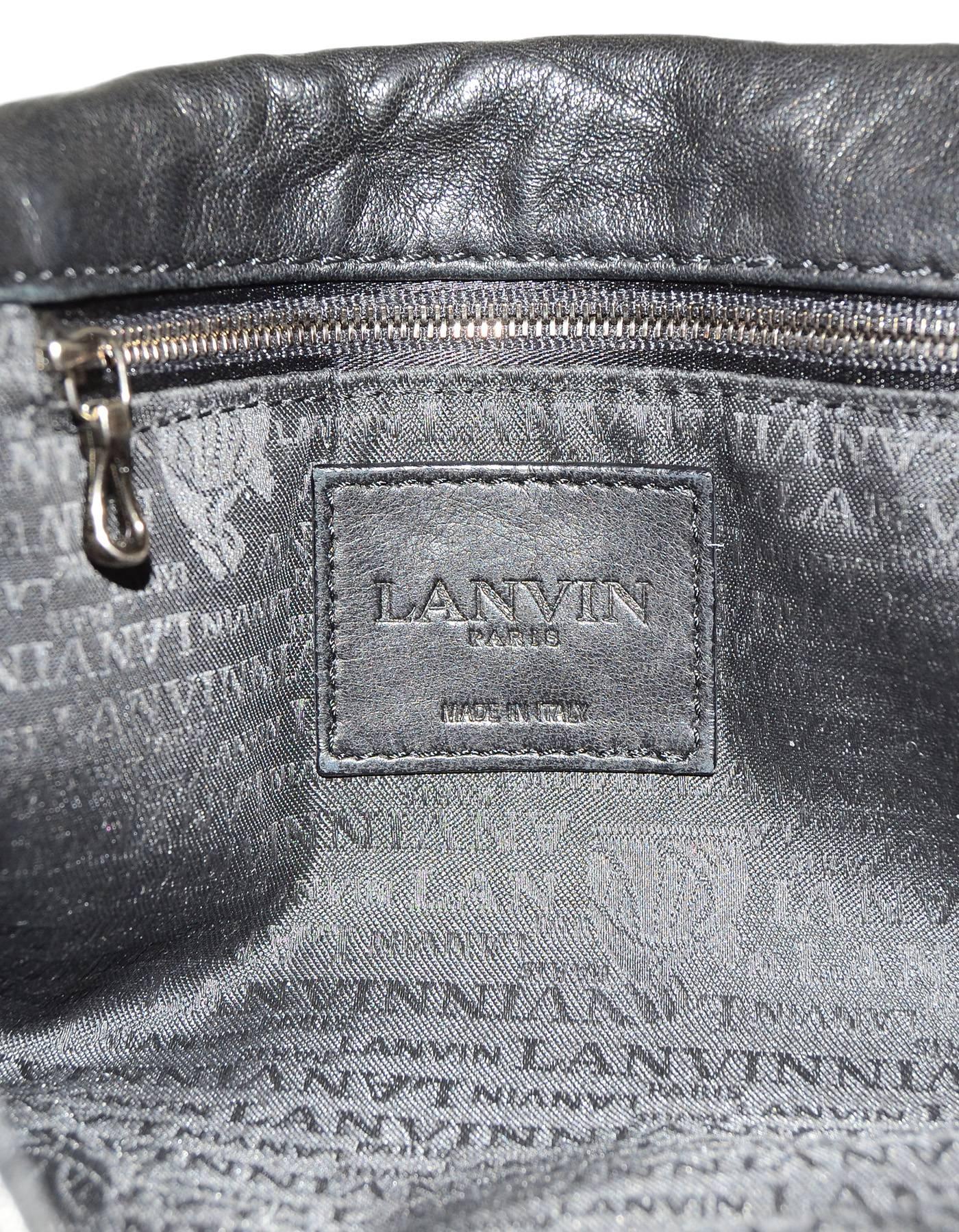 Lanvin Black Leather Quilted Pucker Medium Happy Flap Bag  2