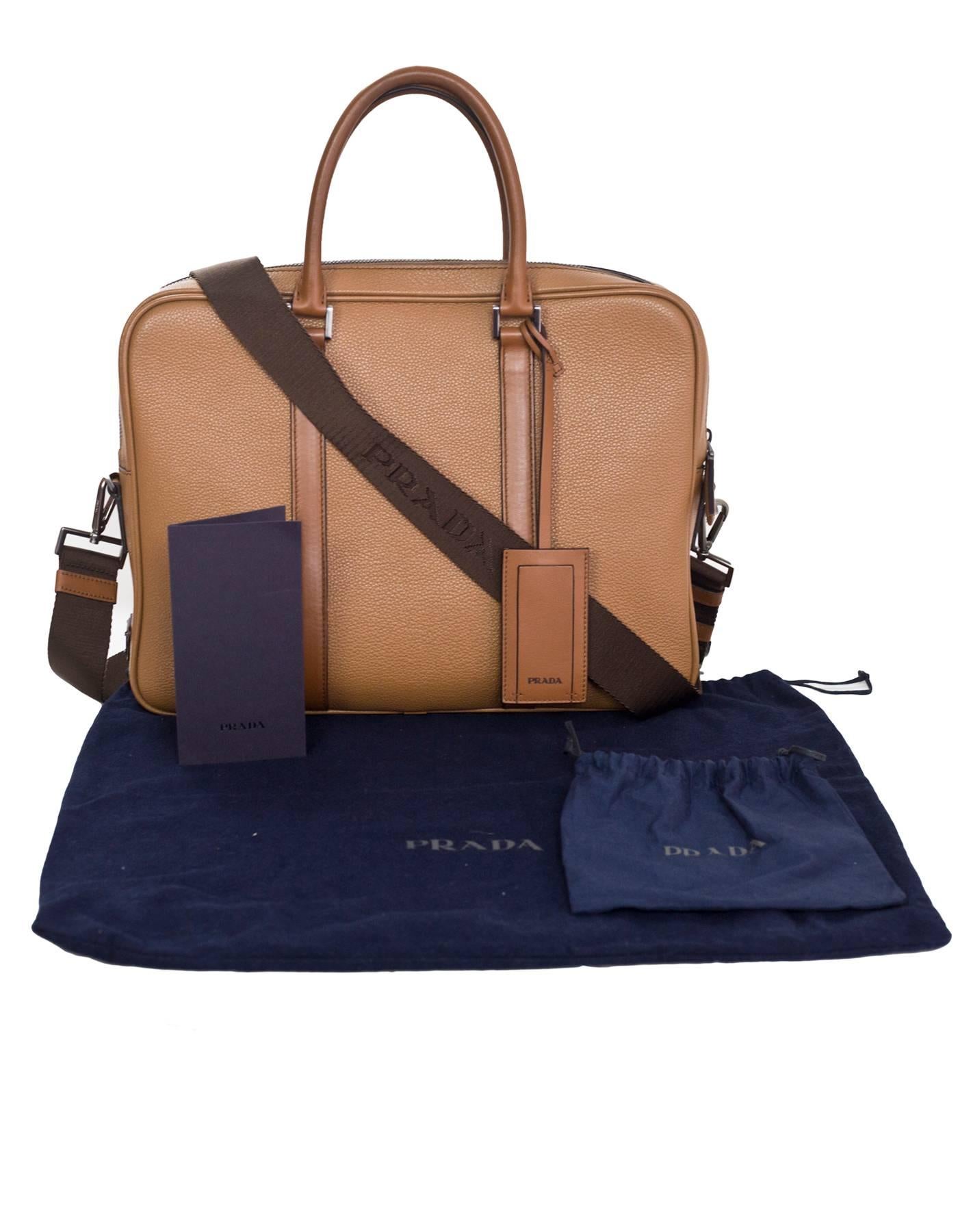 Prada Tan Grained Leather Briefcase/Laptop Bag with Strap rt. $2, 200 2