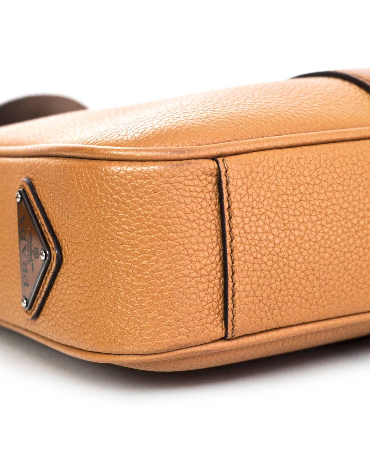Orange Prada Tan Grained Leather Briefcase/Laptop Bag with Strap rt. $2, 200