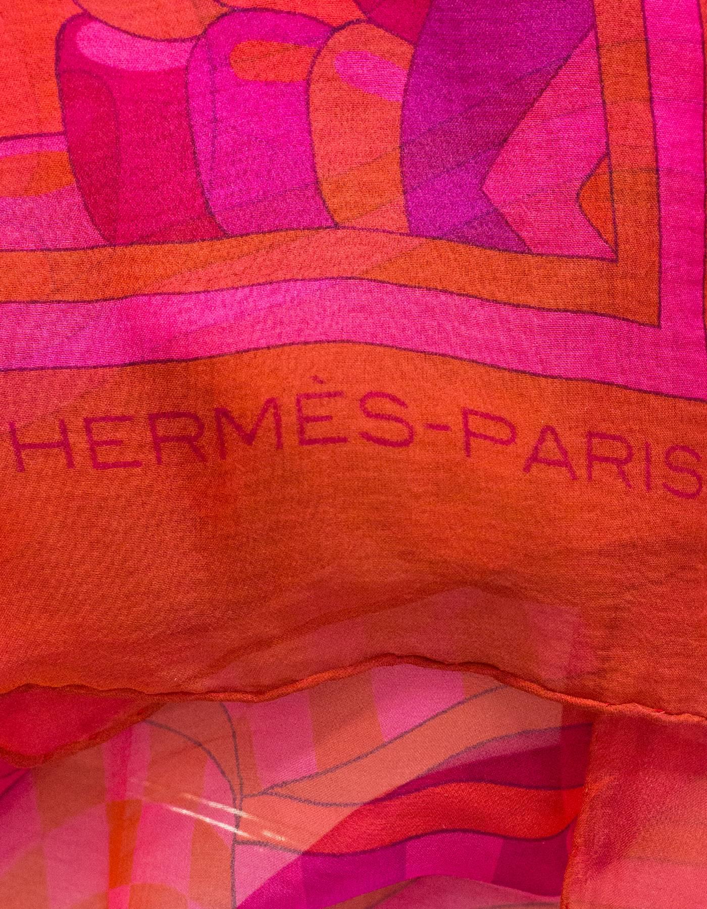 Red Hermes  Rouge/Violet Les Flots Du Cheval Mousseline Sheer Silk 140cm Scarf 
