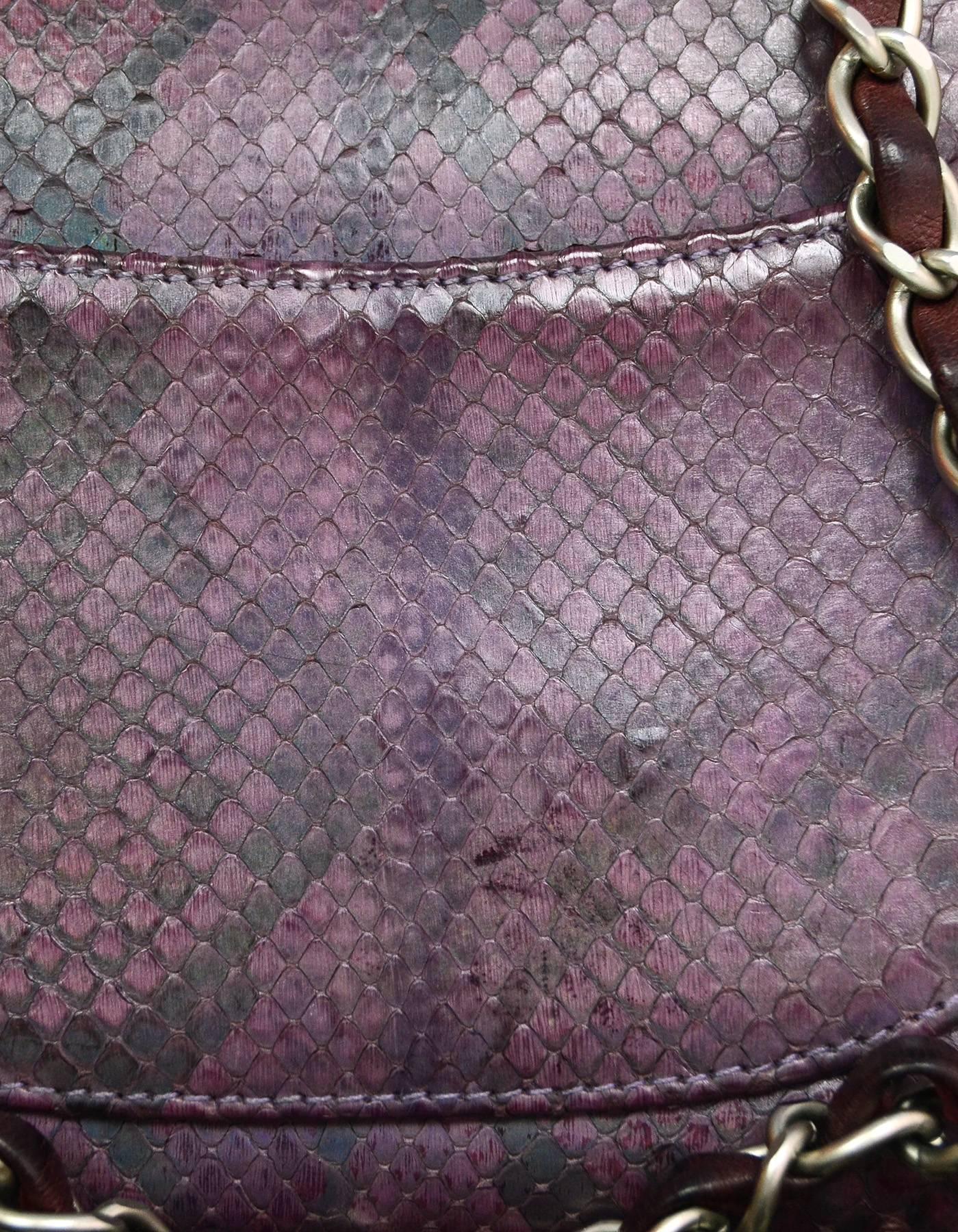 Gray Chanel Purple Metallic Python Square Mini Flap Bag with Dust Bag