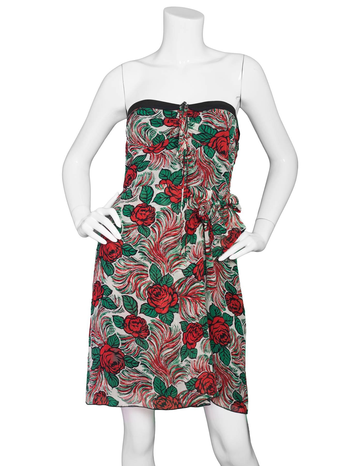 Brown Anna Sui Floral Print Silk Halter Dress sz US2