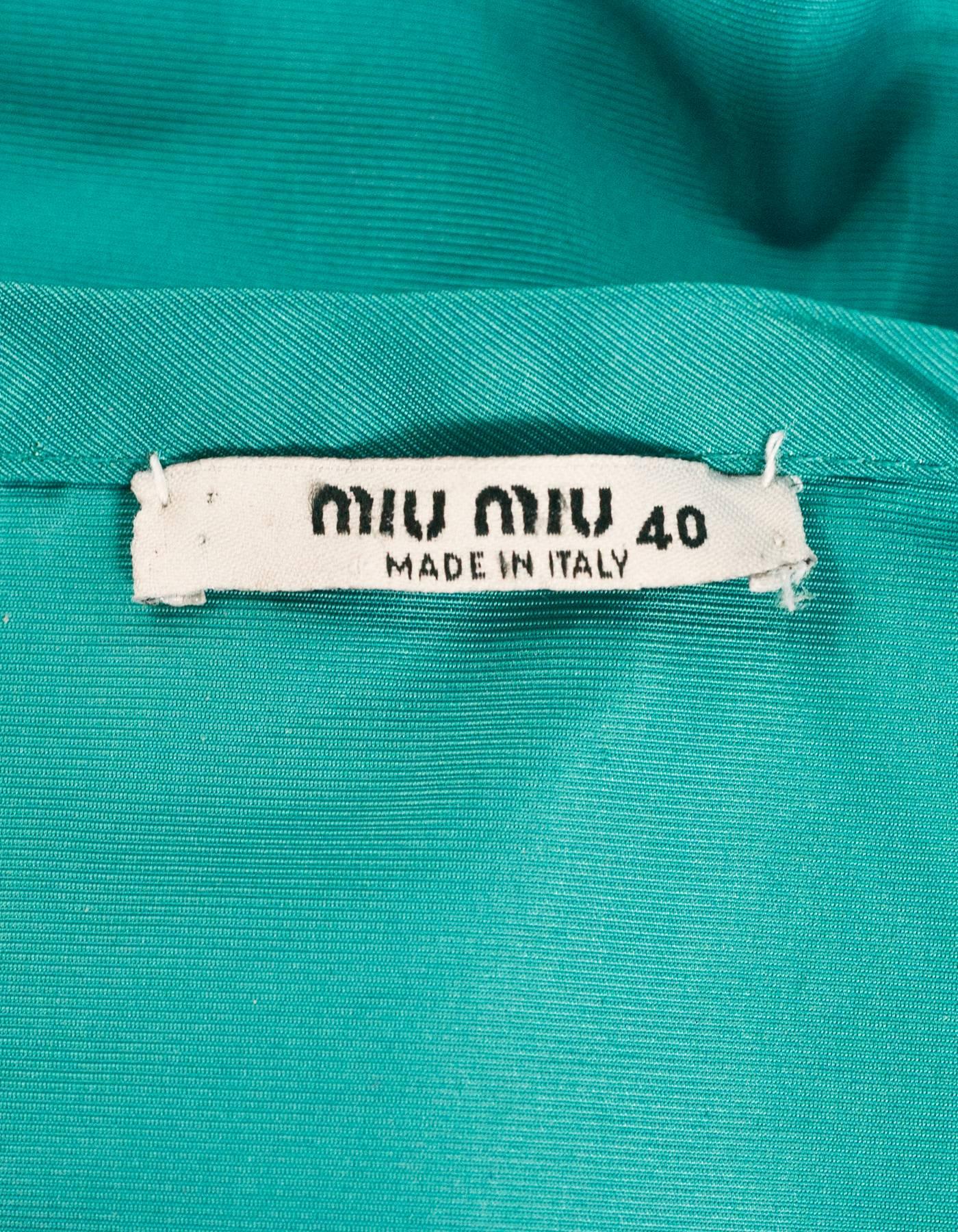 Miu Miu Turquoise Taffeta Pleated Dress sz IT40 In Excellent Condition In New York, NY