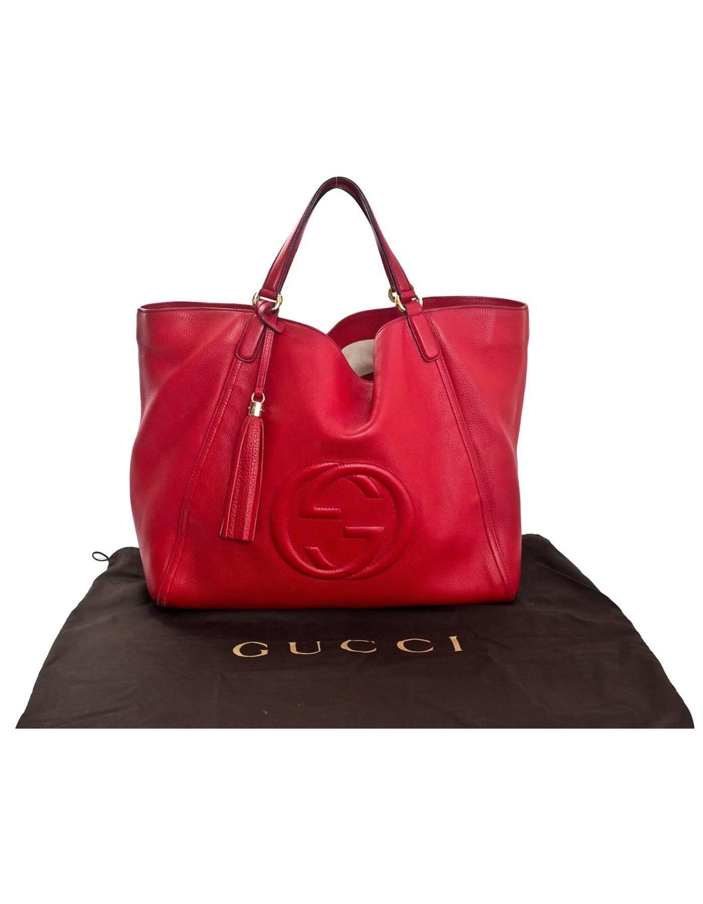 Women's Gucci Red Leather Large Soho Tote Bag