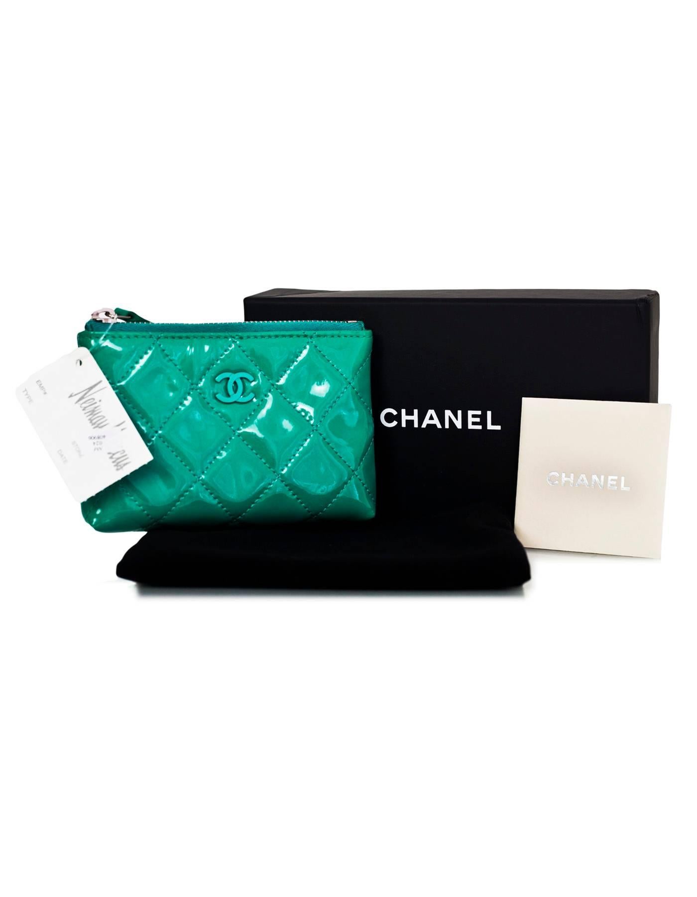 Chanel Turquoise Patent Weather Quilted Card/Key Holder 2