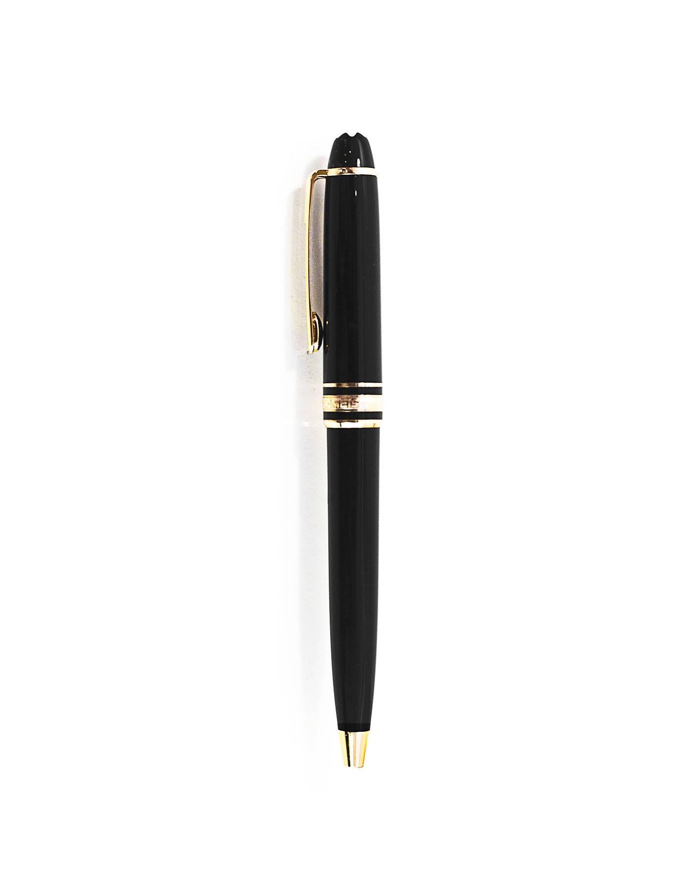 Mont Blanc Small Meisterstuck Hommage a W.A. Mozart Ballpoint Pen 
Features gold coated detailing

Color: Black, gold and white
Materials: Enamel, resin and metal
Retail Price: $395 + tax
Overall Condition: Excellent pre-owned condition 
Includes: