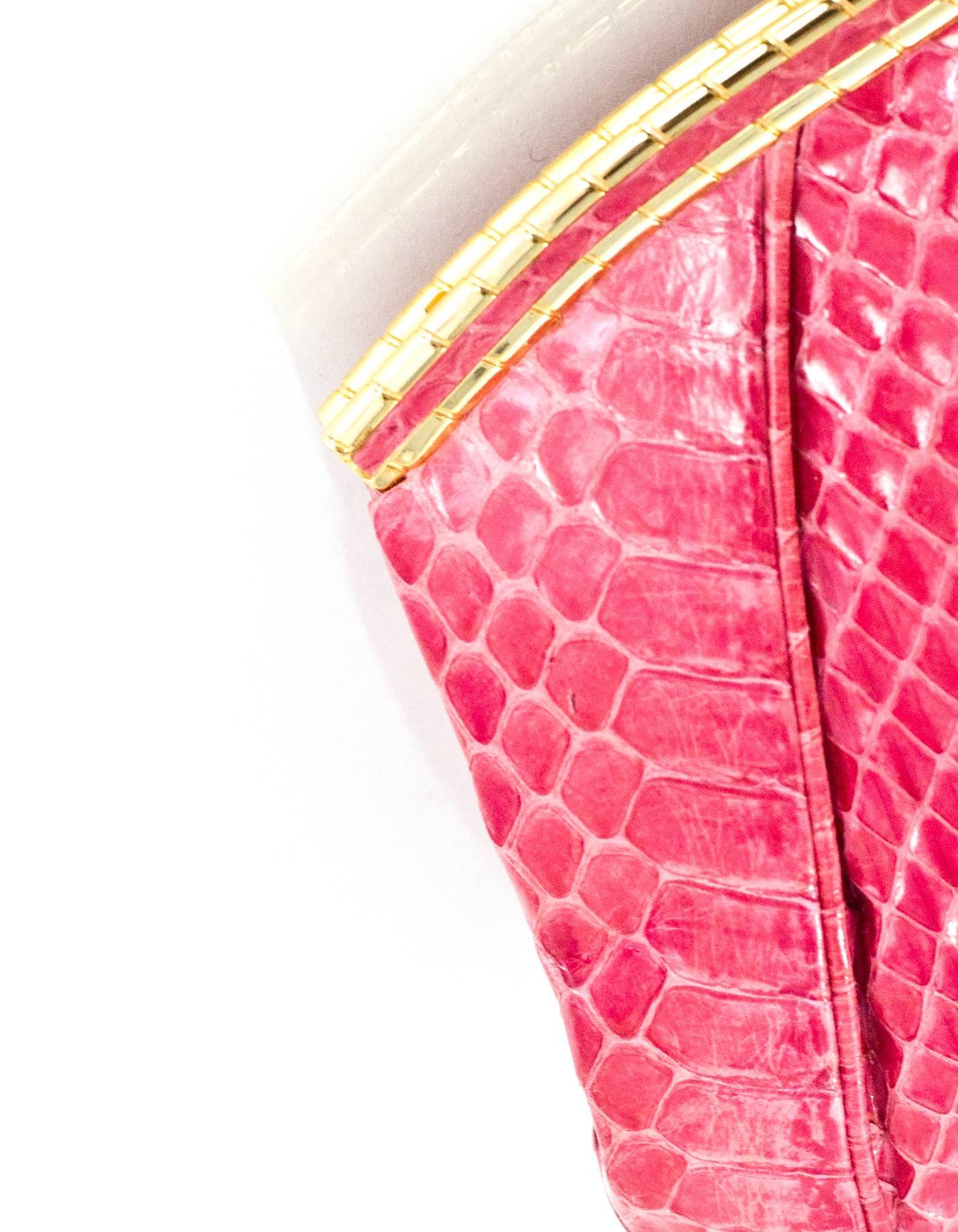 Judith Leiber Pink Python Evening Clutch Bag w/ Strap 2