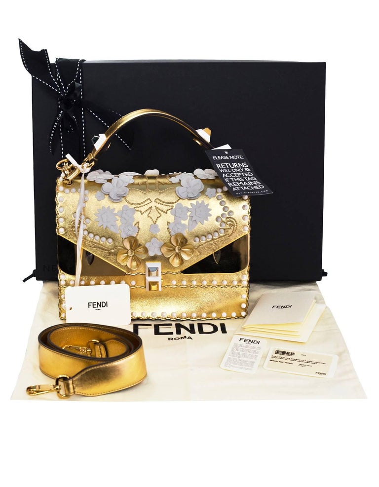 Fendi 2017 Gold and White Kan I Floral Monster Satchel Bag rt. 5,950