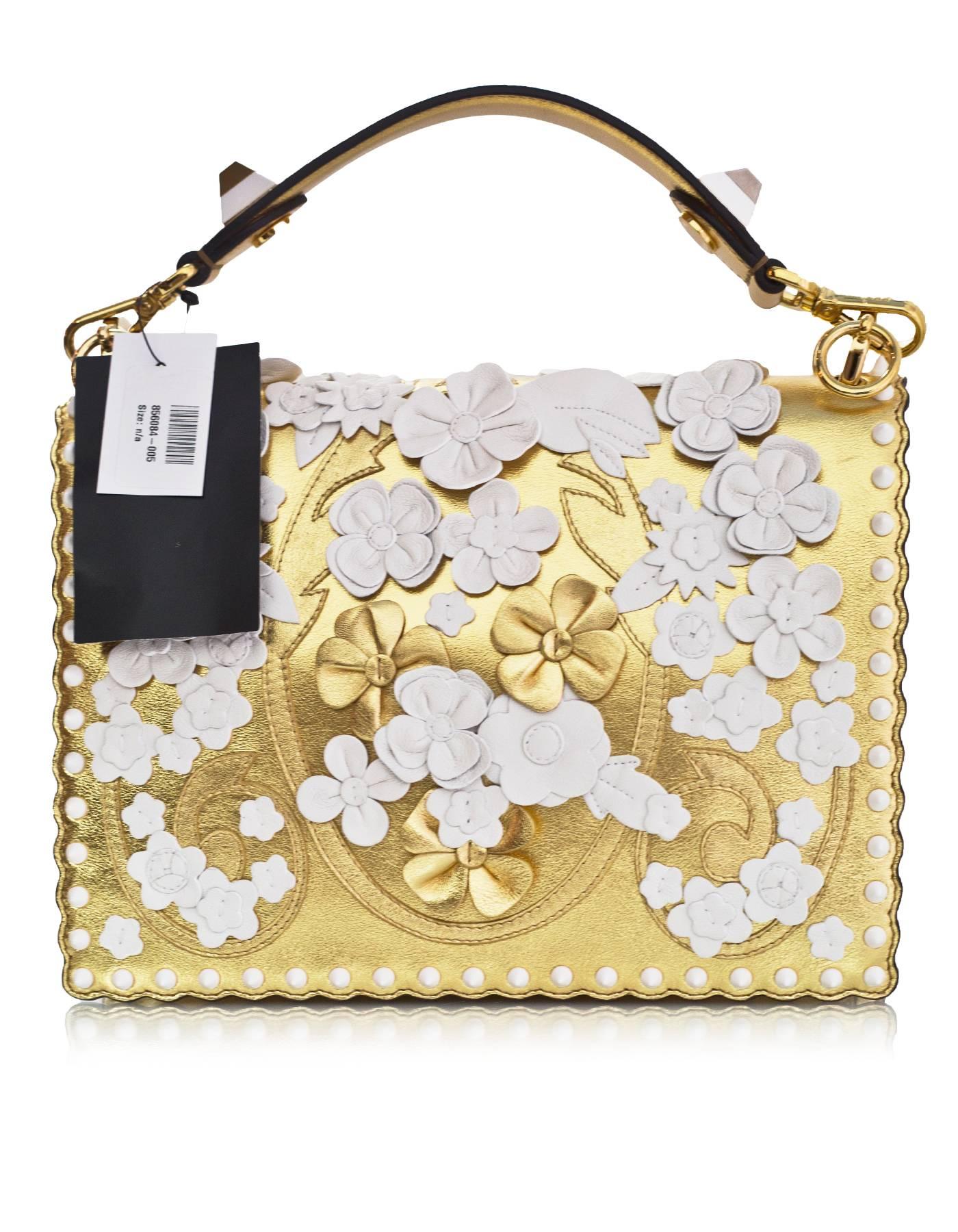 Beige Fendi 2017 Gold & White Kan I Floral Monster Satchel Bag rt. $5, 950