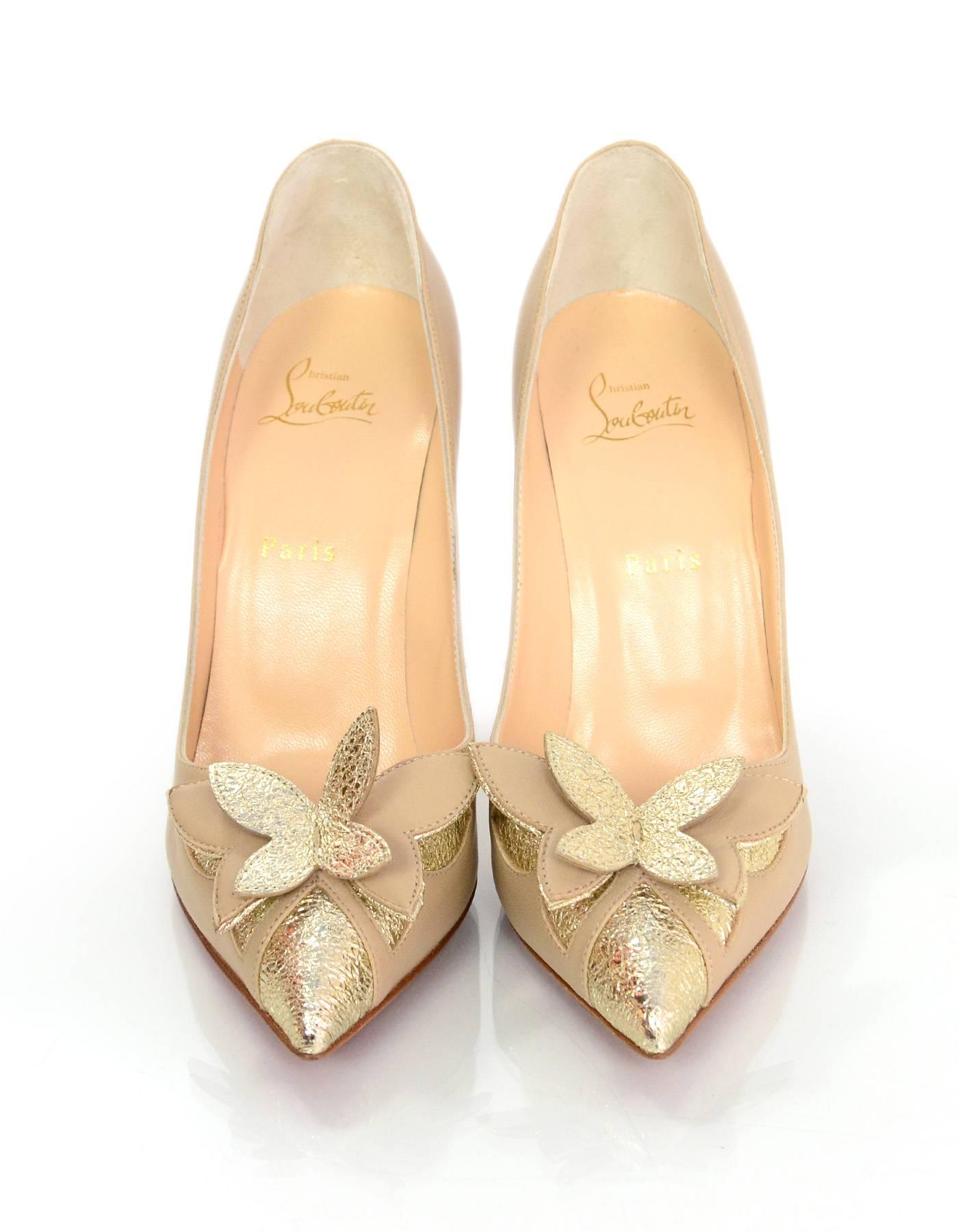 Orange Christian Louboutin NEW Nude Maripopump 100 Butterfly Point Toe Pump Sz 39.5